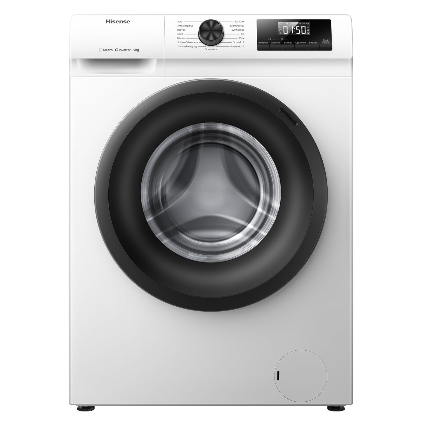 Hisense WF3S8043BB3 Waschmachine mit Dampffunkunktion, 8 kg, 1400 U,min, WIFI, ConnectLife, Power JetWash, Anti-Allergie Programm, Aqua Stop, Auto Wash, Quick Wash, EEK A-30 Prozent