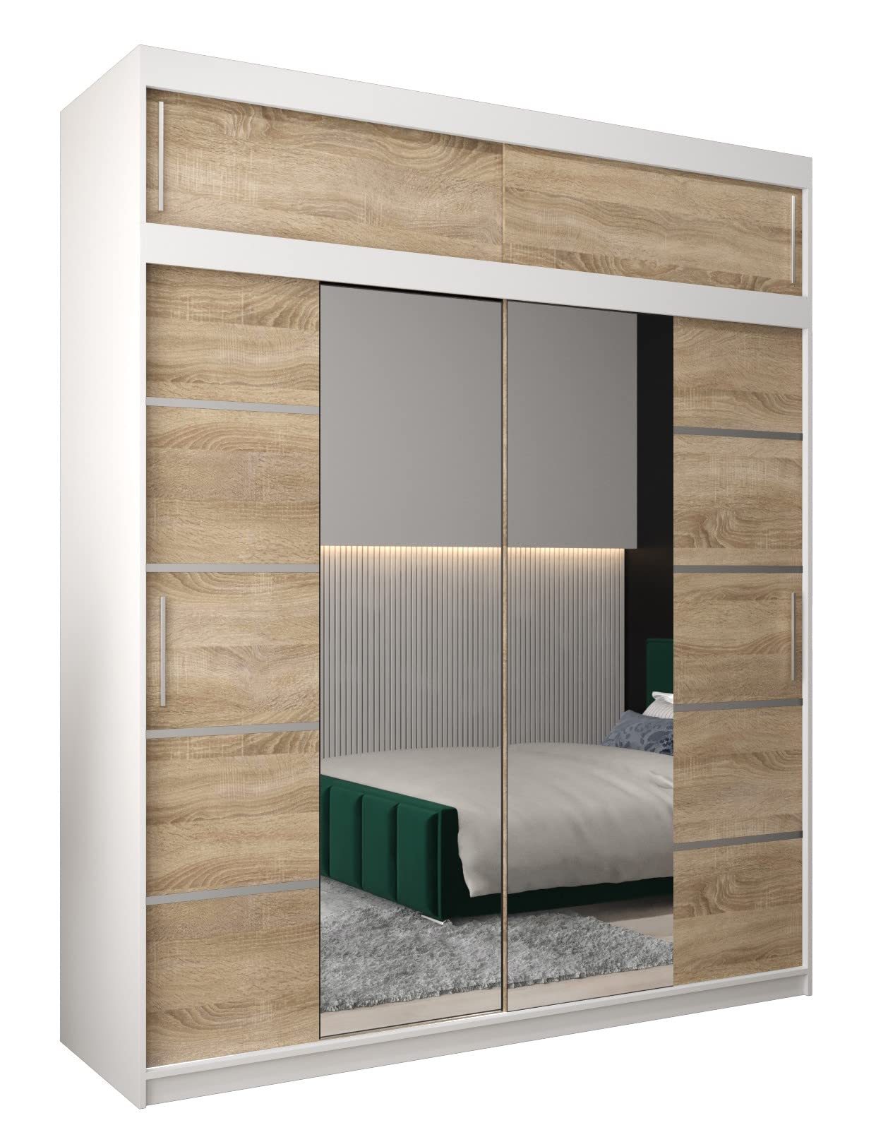 MEBLE KRYSPOL Verona 4 250 Bedroom Wardrobe Sliding Doors Cabinet with Mirror Wardrobe with Mirror Sliding Door Wardrobe Sliding Doors - 250 x 240 x 62 cm - Sonoma with Extension