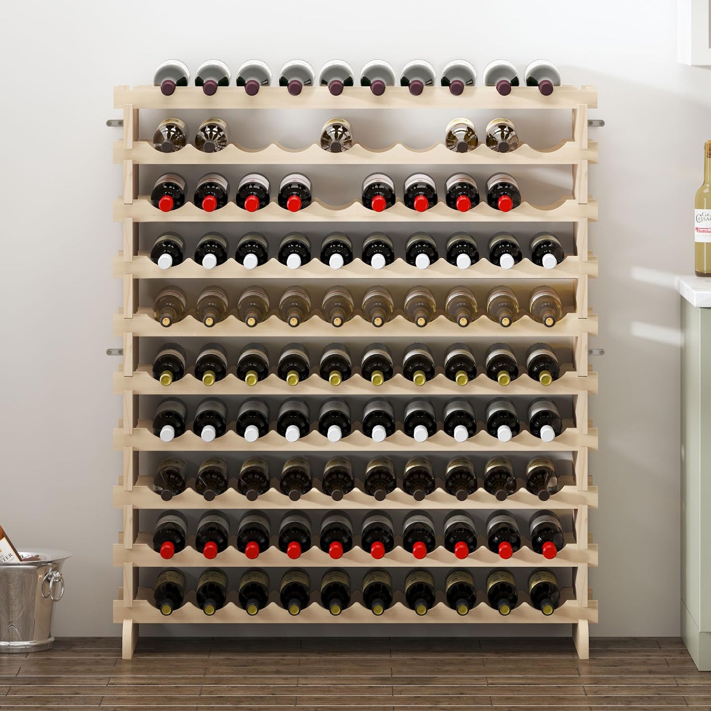 sogesfurniture Weinregal Flaschenregal mit 4 Ebenen für 32 Flaschen Wein Holzregal Weinhalter Weinständer Flaschenständer für Küche, Esszimmer, Bar, 90x30x54cm, BHEU-BY-WS4832M