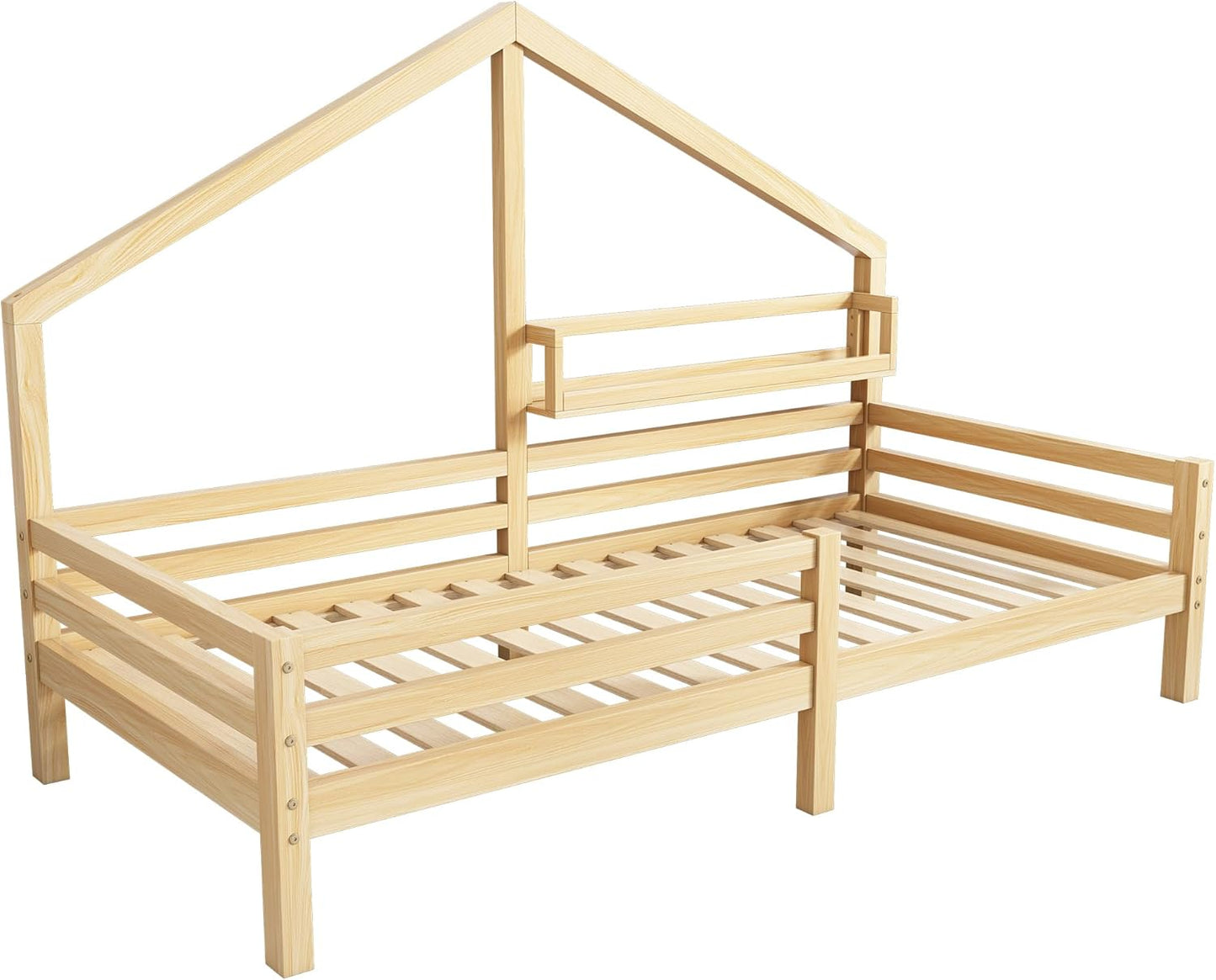 Merax Children's Bed 90 x 200 cm with Fall Protection, Children's House Bed with Drawers and Storage Shelf, Sturdy Wooden Tree House Bed with Slatted Frame, Play Bed for Boys and Girls, White
