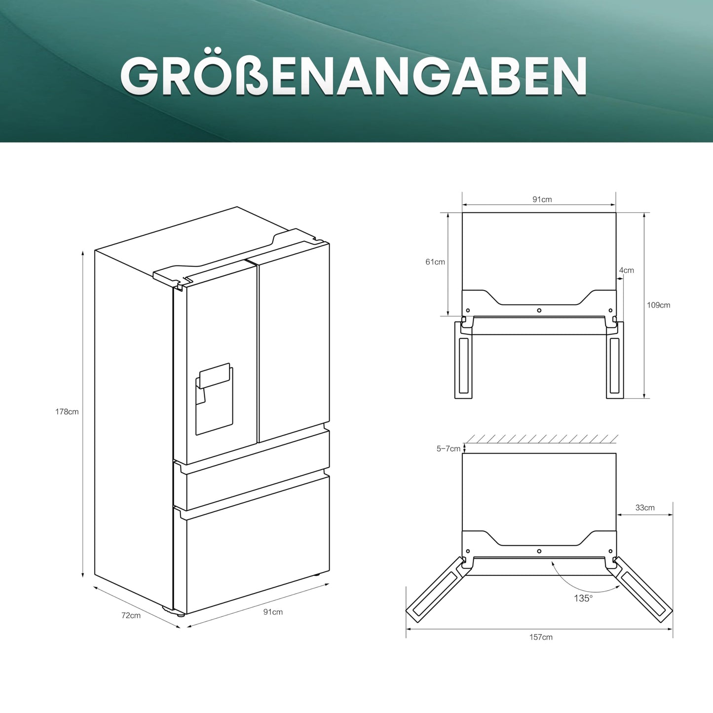 Hisense RF632N4WIE French Door Kühl-Gefrierkombination/ NoFrostPlus/ Inverter-Kompressor/ Wasserspender/ CrispZone/ 200 cm/ Kühlteil 336 l/ Gefrierteil 149 l/ 38 dB/ 295 kWh/ Jahr/ Inox-Look