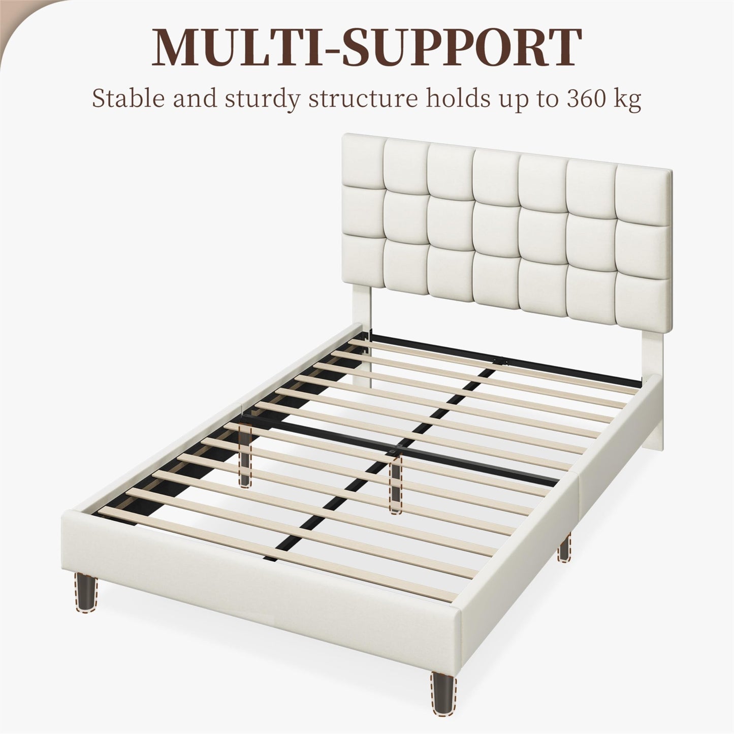 Yaheetech Upholstered Bed 140 x 200 cm Double Bed with Height-Adjustable Headboard, Sturdy Bed Frame, Fabric Bed with Slatted Frame, Padded Bed Frame, Youth Bed, Dark Grey