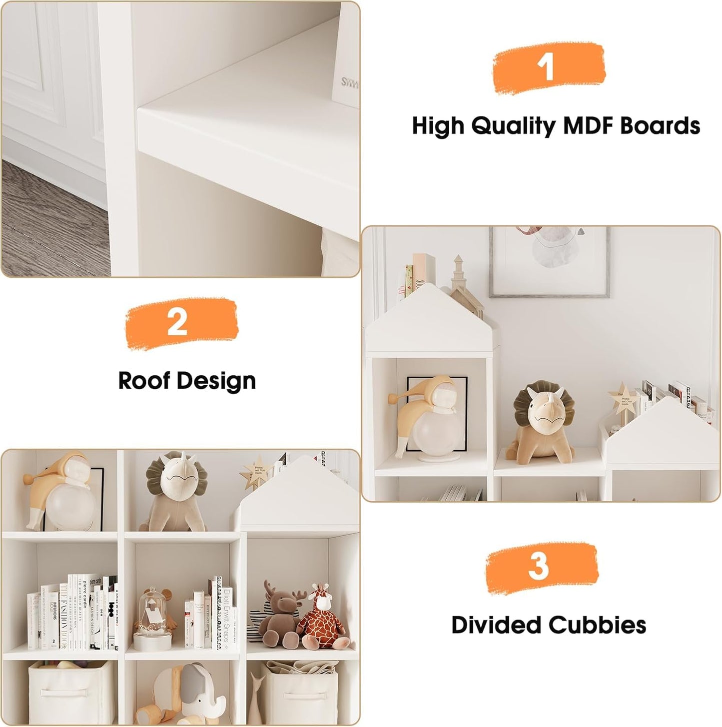 Garvee Kinder Bücherregal mit Lese Breite Kinder Bücherregal 6-Cubby Spielzeug Aufbewahrung Organizer Sitzkissen Holz Aufbewahrungsbank Spielhaus Schrank Kinderzimmer, Spielzimmer Weiß 121x30x107cm