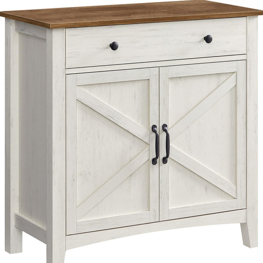 VASAGLE Kitchen Cabinet, Sideboard with Drawers, Storage Cabinet with Doors, Adjustable Shelf, Country House Style, for Living Room, Kitchen, 40 x 80 x 80 cm, Vintage White/Honey Brown BBK341W01