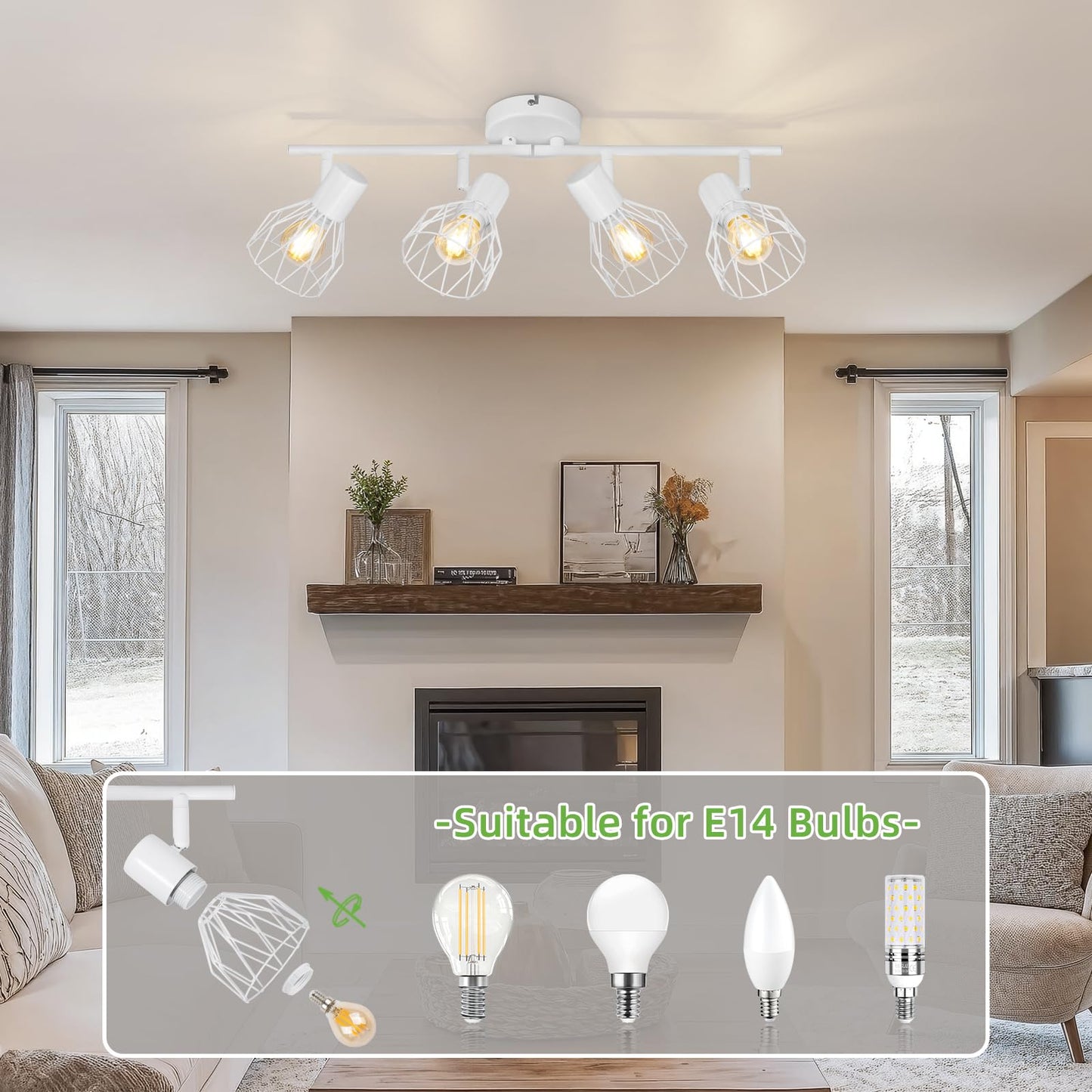 Kimjo Led Deckenstrahler 6 Flammig - Deckenleuchte Strahler E14 Schwenkbar - Deckenlampe Schwarz 6 Flammig Lampe Wohnzimmer - Deckenlampe LED Deckenleuchte Küche Deckenspot Ohne Leuchtmittel