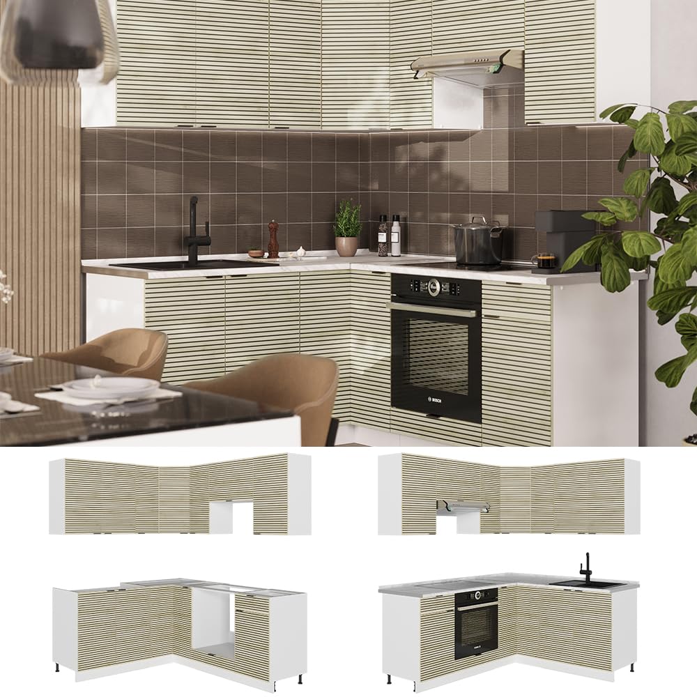 Vicco Eckküche Fame-Line, Grün-Gold Landhaus/Weiß/Weiß, 160 x 190 cm ohne Arbeitsplatte