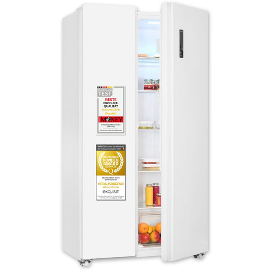 Exquisit SBS546-040E Side-by-Side Fridge-Freezer, 442 Litres, No-Frost, LED Display, 10 Shelves, Quiet Operation, 91 cm Width, White