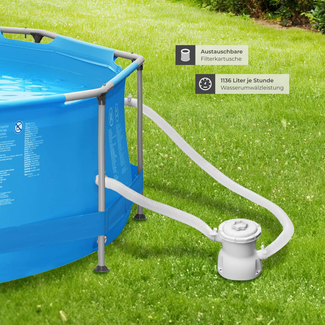 tectake® Swimming Pool, Large Swimming Pool, Rectangular, Frame Pool, Pool for Garden, Steel Frame Pool, Complete Set, Outdoor Garden Pool, Above Ground Pool, 300 x 207 x 70 cm, Grey
