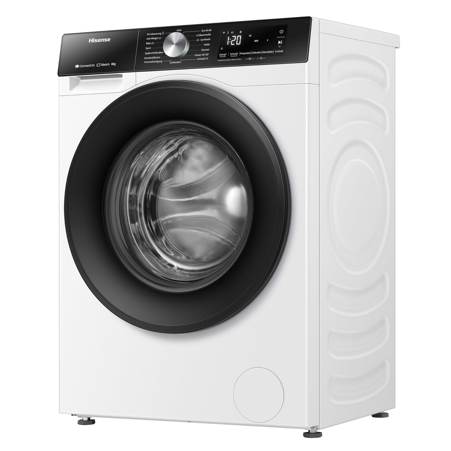 Hisense WF3S8043BB3 Waschmachine mit Dampffunkunktion, 8 kg, 1400 U,min, WIFI, ConnectLife, Power JetWash, Anti-Allergie Programm, Aqua Stop, Auto Wash, Quick Wash, EEK A-30 Prozent