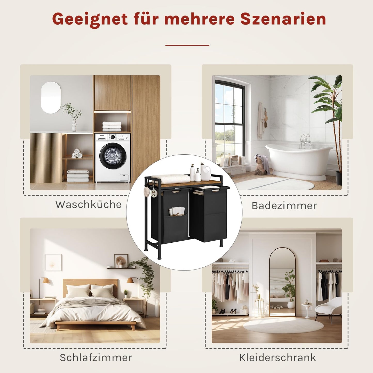 WOLTU Laundry Basket, 3 Compartments, Each 40 L, Laundry Hamper with Shelf Metal Frame, Oxford Fabric Laundry Bag, Extendable, Removable, Laundry Sorter, Laundry Container, White