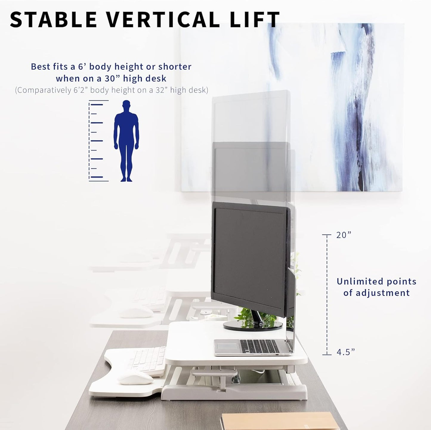 VIVO 32” Stehpult-Konverter mit höhenverstellbarem Aufsatz, Steh-Sitz-Arbeitsplatz für zwei Monitore und Laptop, mit breiter Tastaturablage, Schwarz, DESK-V000K