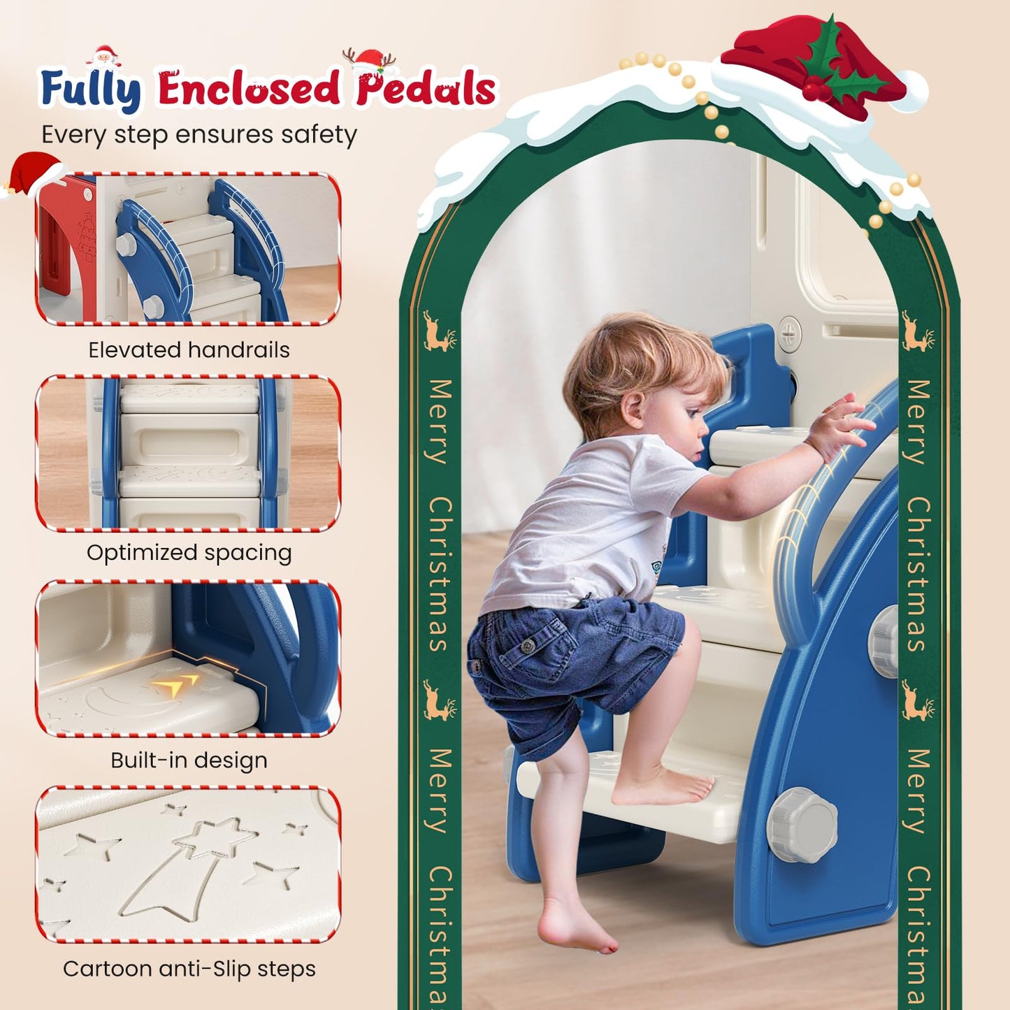 Krovtoy Kleinkindrutsche mit Weihnachtselch-Motiv, freistehende Kleinkindrutsche mit Golf-Set, Babyrutsche, Spielplatzgerät, für den Innen- und Außenbereich (Grau Beige - 6 in 1)