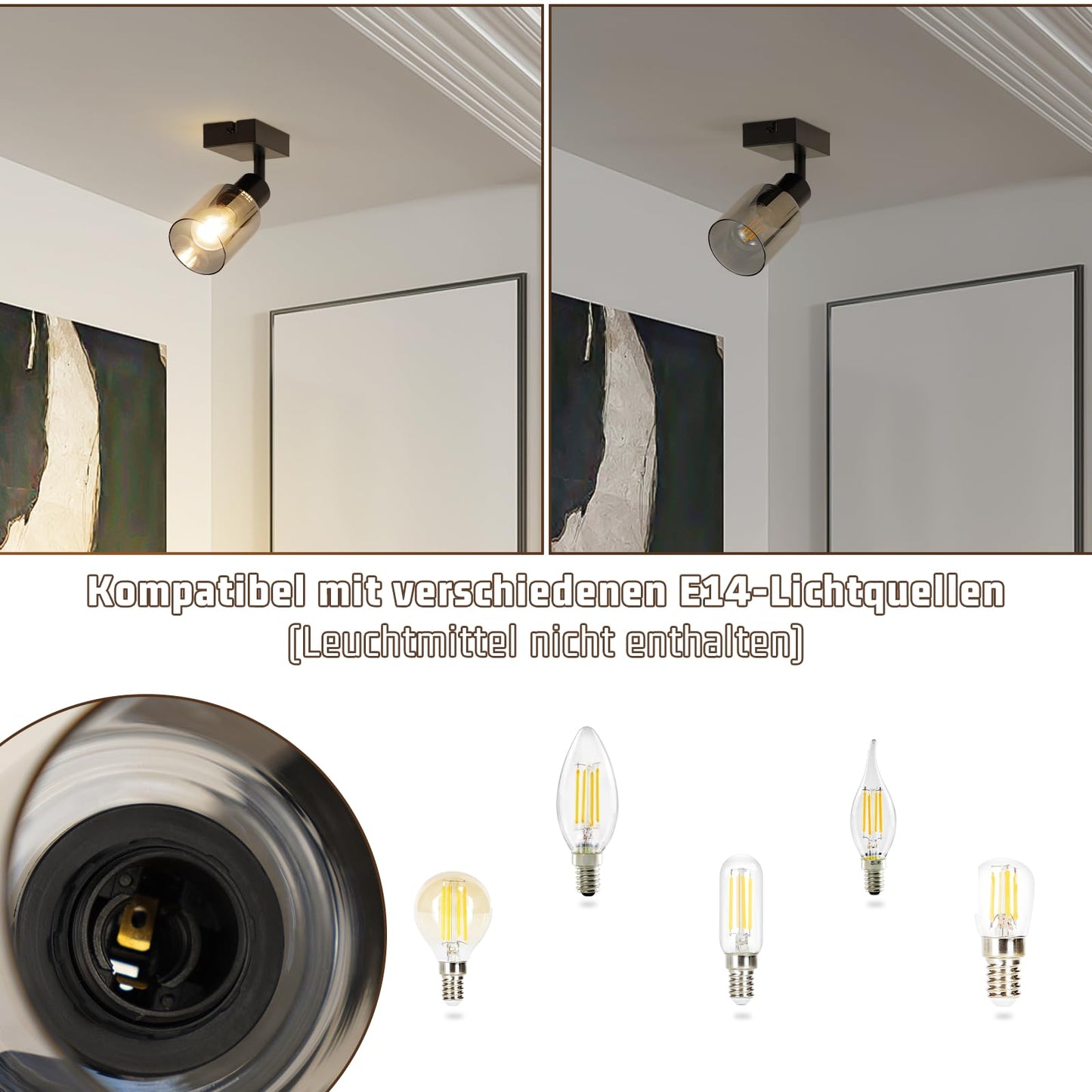 Kowanie Deckenlampe Vintage 6 flammig: Industrial Wohnzimmerlampe Schwarz Deckenleuchte Wohnzimmer retro Kronleuchter aus Glas Deckenbeleuchtung inkl. 6 × E14 2700K Leuchtmittel für Küche