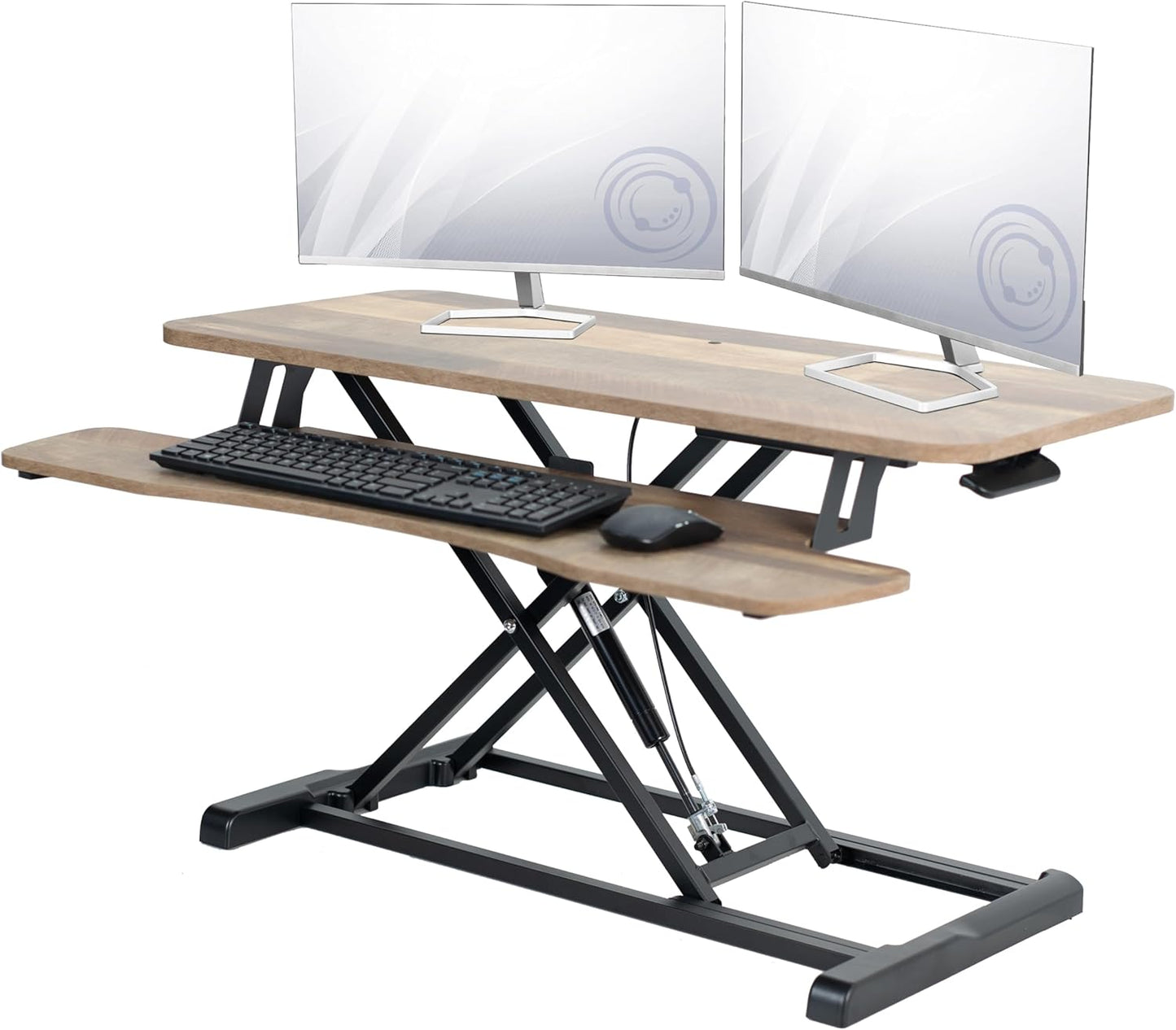 VIVO 32” Stehpult-Konverter mit höhenverstellbarem Aufsatz, Steh-Sitz-Arbeitsplatz für zwei Monitore und Laptop, mit breiter Tastaturablage, Schwarz, DESK-V000K