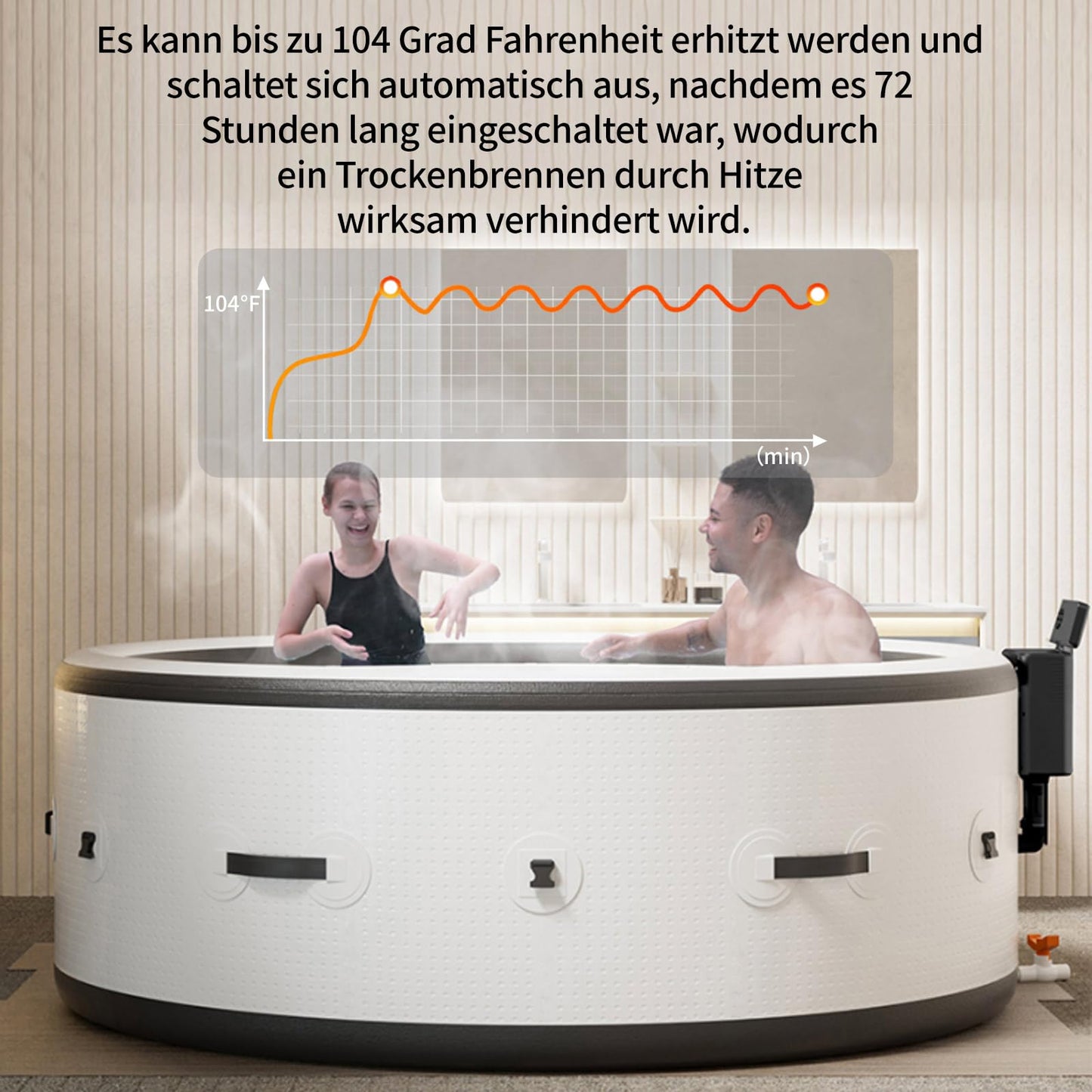 PureSpa Inflatable Bathtub with Bubble Function, Pool Massage Hot Tub, 150 Soothing Air Nozzles, Integrated Quick Filling System, LED Lights, Insulated Cover and Floor Mat, 206 x 71 cm