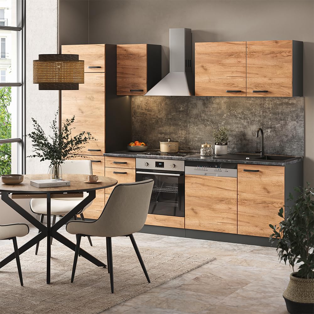 Vicco Küchenzeile Optima, Weiß Hochglanz/Weiß, 270 cm ohne Arbeitsplatte
