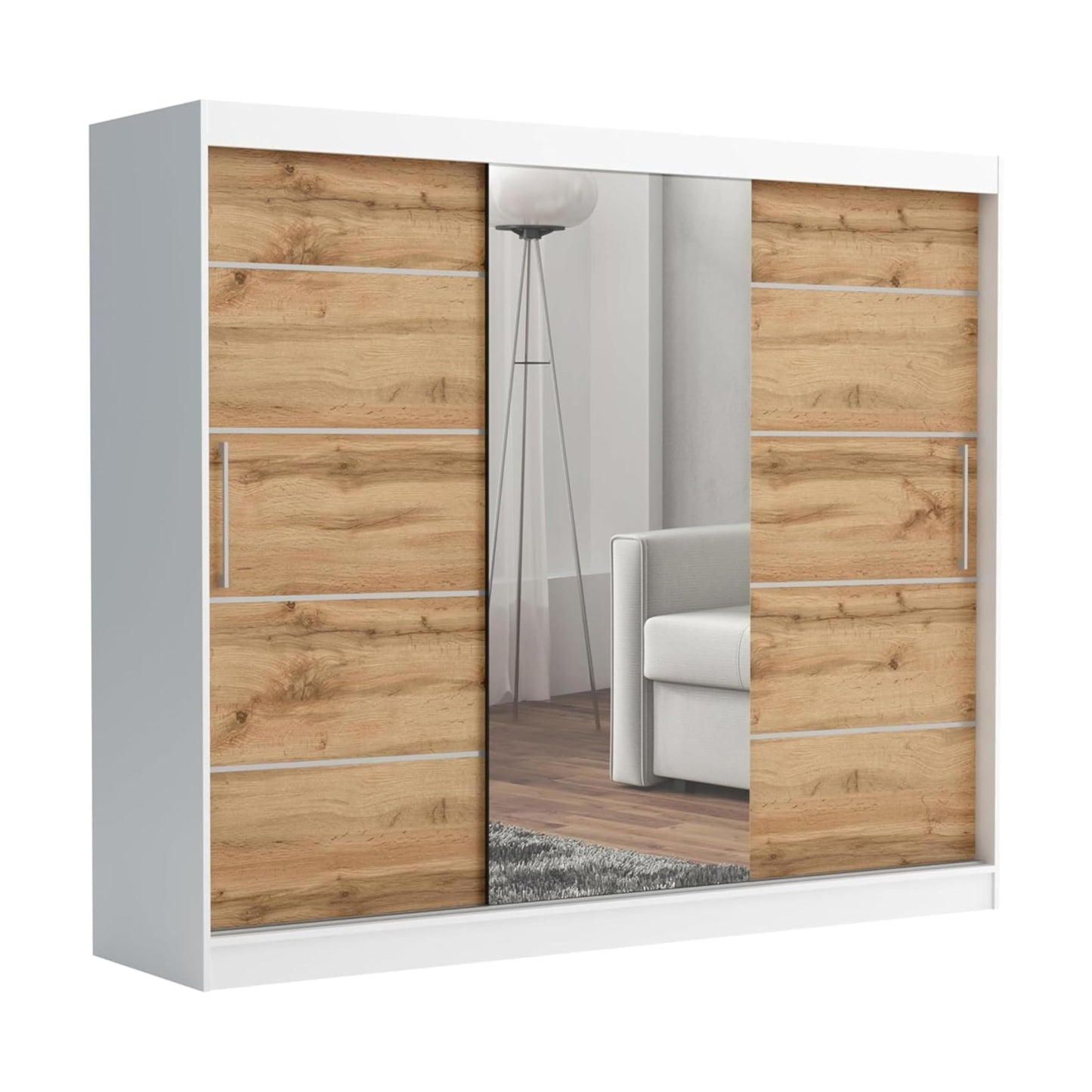 Brent - Kleiderschrank mit Spiegel und Schubladen 235cm Breit Chelsea Tomy, Schwebetürenschrank mit Spiegel, Schlafzimmerschrank, Kleiderschrank Schwarz