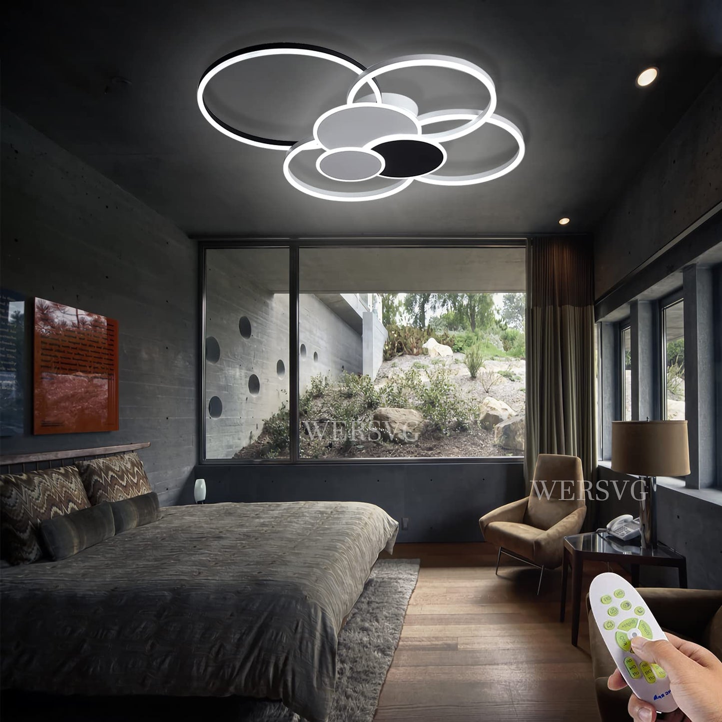 WERSVG L80cm Modern LED Deckenleuchte Wohnzimmer Deckenlampe gold 6-Ring Deckenleuchte 70W 5600LM Dimmbar 3500K - 6500KMit Fernbedienung flurlampe decke, für Wohnzimmer Schlafzimmer Küche Esszimmer