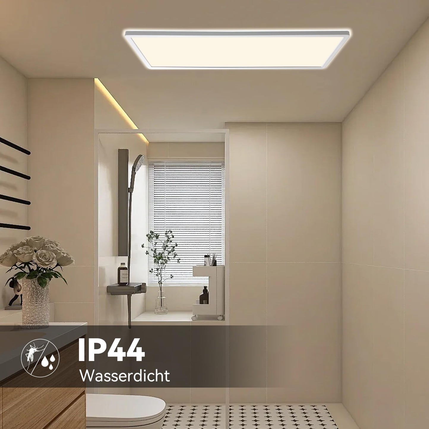 ONDTA LED Deckenleuchte dimmbar 22W, 58x20cm 2700K-6500K 2800LM, Deckenlampe mit Fernbedienung, IP44 Badezimmer lampe LED Panel für Küche Wohnzimmer Schlafzimmer Badezimmer Büro, Rechteckig