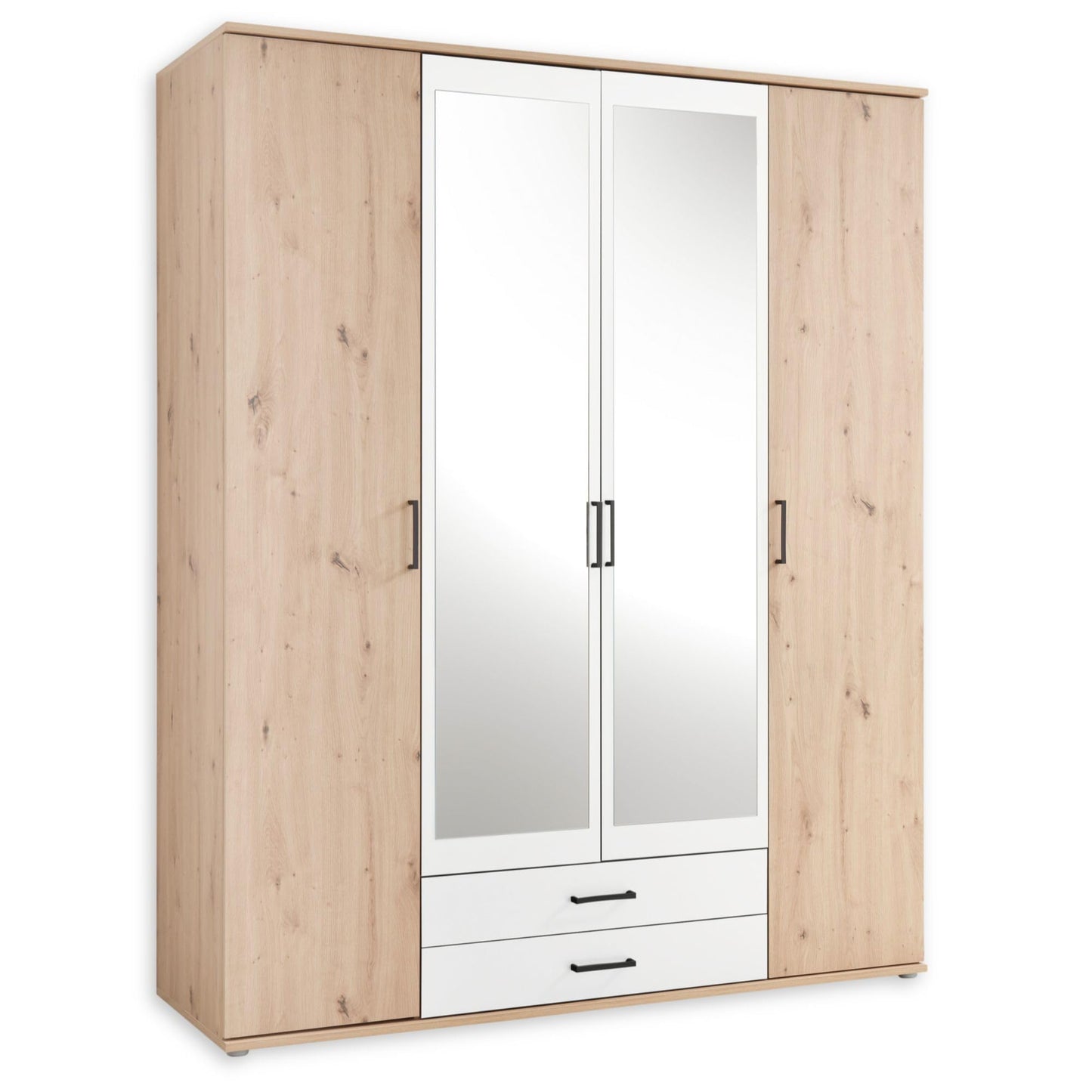 Stella Trading CHICAGO Eleganter Kleiderschrank mit viel Stauraum - Vielseitiger Drehtürenschrank in Artisan Eiche Optik und Absetzungen in Anthrazit - 156 x 197 x 54 cm (B/H/T)