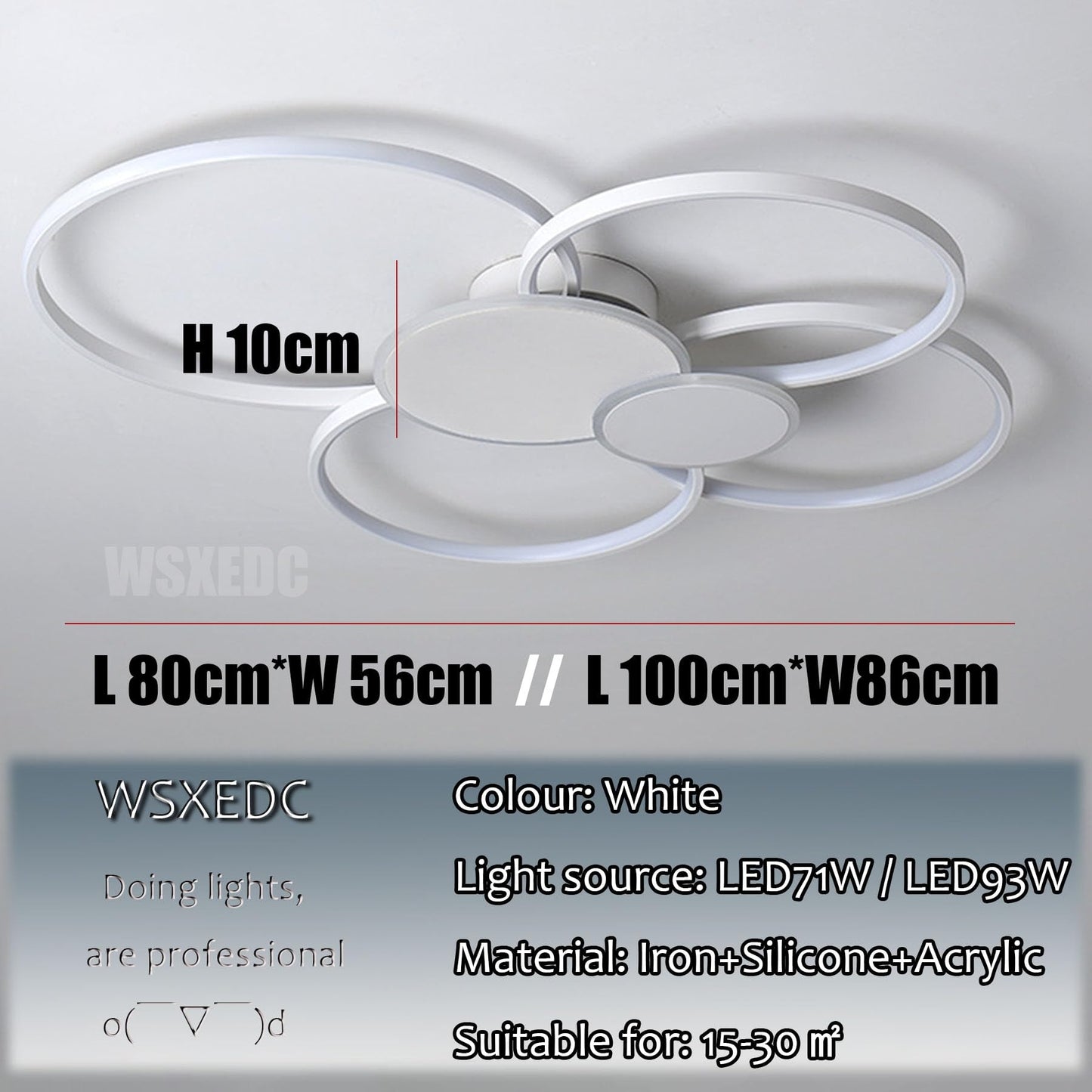 Dimmbare LED 6 Ring Wohnzimmerleuchte LED-Deckenleuchte moderne kreative Deckenbeleuchtung Innenbeleuchtung für die Augenpflege Für Schlafzimmer Büro Esszimmer Jugendzimmer (Weiß, L80cm 71W)