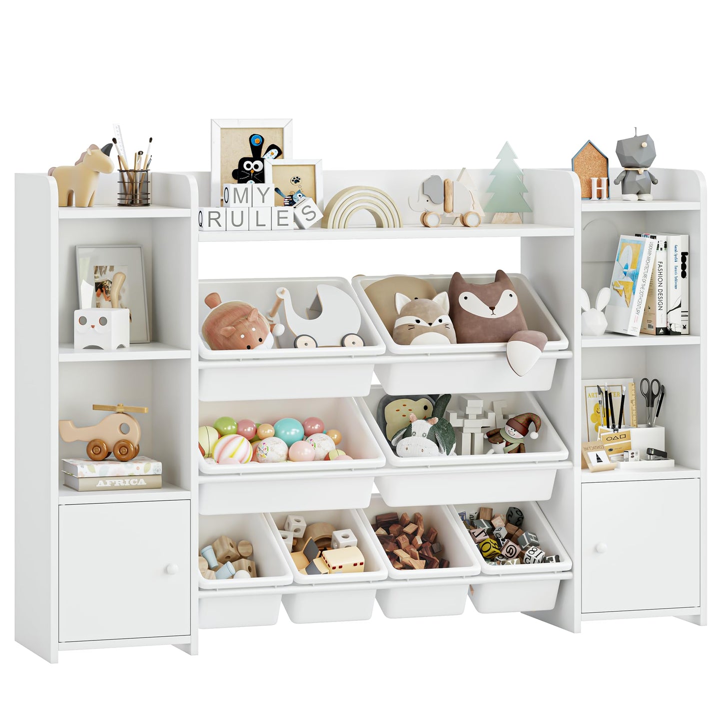 FOREHILL Kinderregal mit 8 Boxen Kinderschrank Holz Bücherregal für Kinder Aufbewahrungsbox Kinderzimmer Möbel mit Spielzeugkiste 138,8 x 94,3 x29,6 cm (rosa)