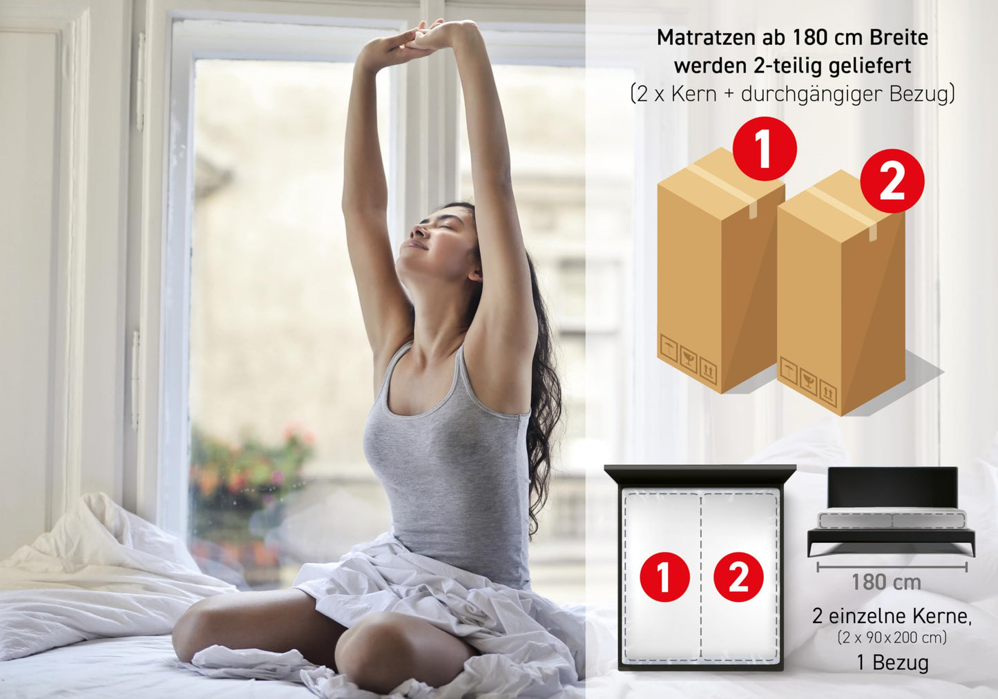 Badenia Trendline BT100 2-in-1 Duo XXL orthopädische 7-Zonen Komfortmatratze, 22 cm hoch, Härtegrad 3 und 4, 140 x 200, Öko-Tex Zertifiziert, produziert nach deutschem Qualitätsstandard