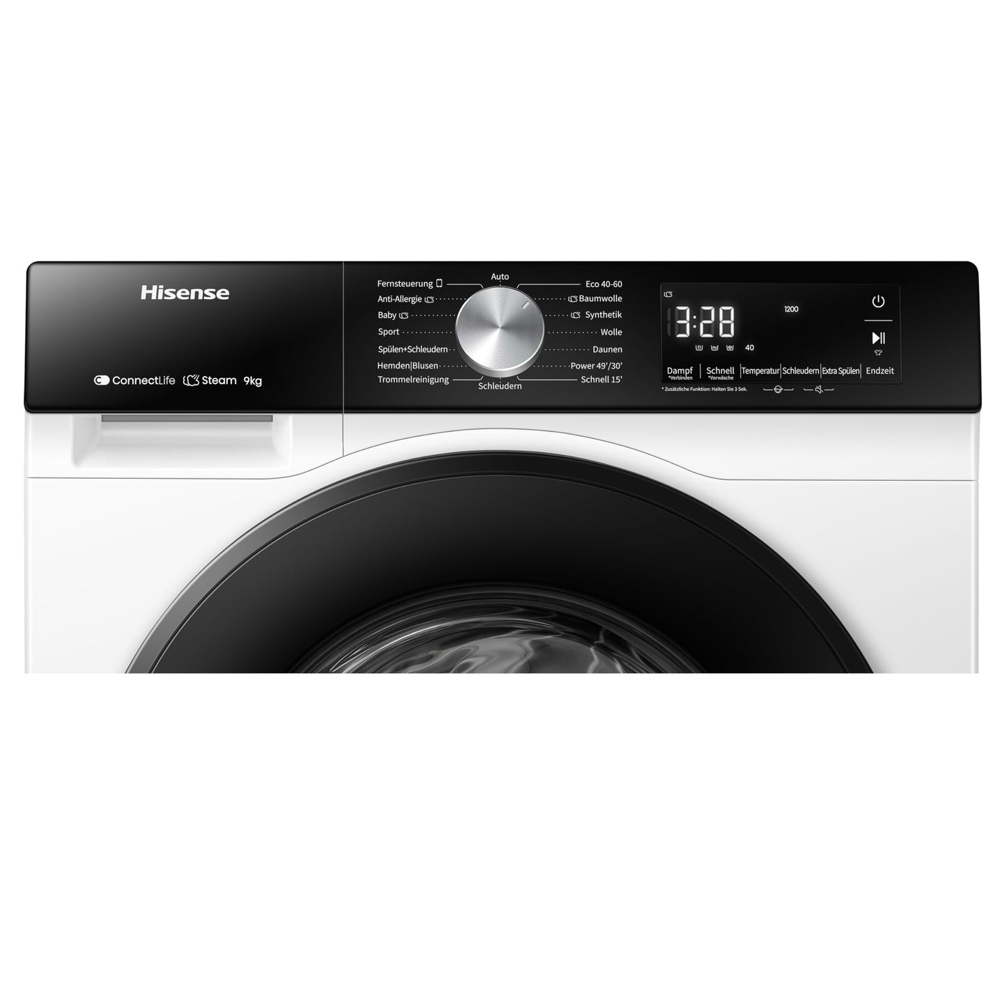 Hisense WF3S8043BB3 Waschmachine mit Dampffunkunktion, 8 kg, 1400 U,min, WIFI, ConnectLife, Power JetWash, Anti-Allergie Programm, Aqua Stop, Auto Wash, Quick Wash, EEK A-30 Prozent