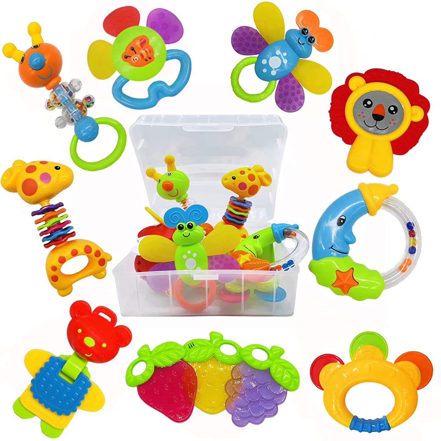AIVIAI Baby Rattle Teething Ring Set Baby Toy 6 Months Baby Toy from 3 6 9 12 Months Shaker Grab Rattle Newborn Toy Musical Rattles for Babies and Toddlers Gift (11 Pieces)