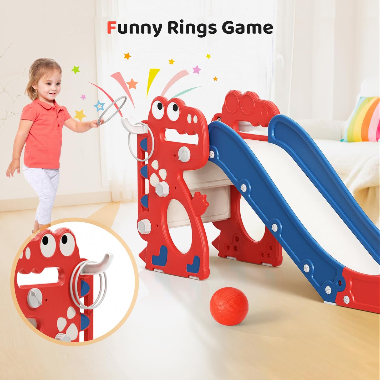 Krovtoy Kleinkindrutsche mit Weihnachtselch-Motiv, freistehende Kleinkindrutsche mit Golf-Set, Babyrutsche, Spielplatzgerät, für den Innen- und Außenbereich (Grau Beige - 6 in 1)