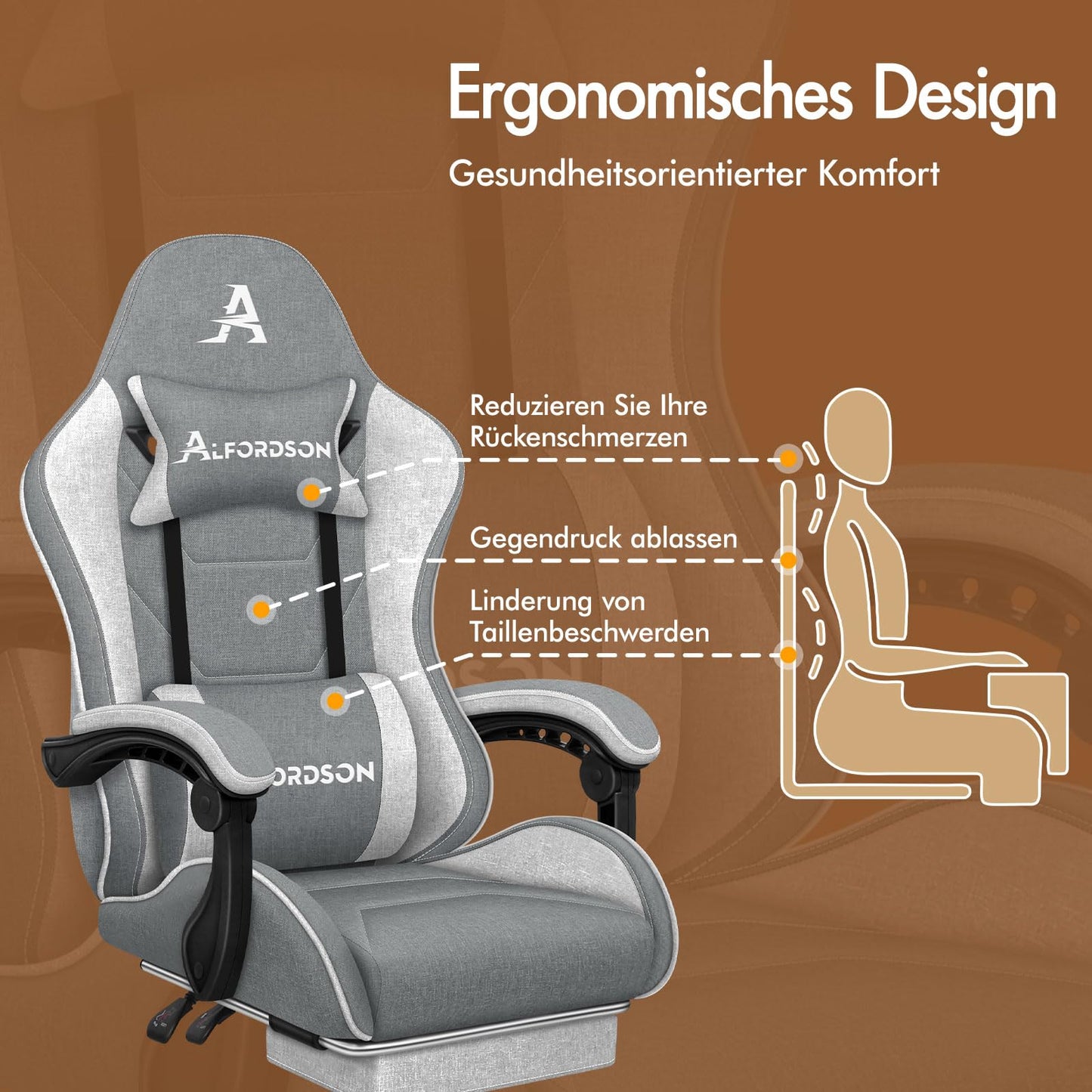 ALFORDSON Gaming-Stuhl mit Massage-Lendenwirbelkissen, ergonomischer Gamer-Racer-Stuhl mit Verstellbarer Rückenlehne, Drehstuhl mit Fußstütze, höhenverstellbar, Schwarz
