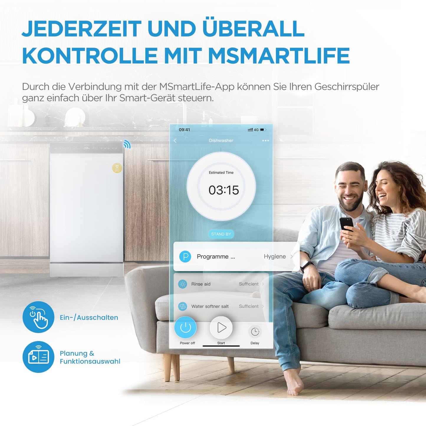 Midea MDWEU1435XSS-W Dishwasher, Integrated, 14 Place Settings, 60 cm, Partially Integrated with WiFi, Extra Drying, 7 Programmes, 47 dB, 0-24 Hours Start Time Delay, Stainless Steel