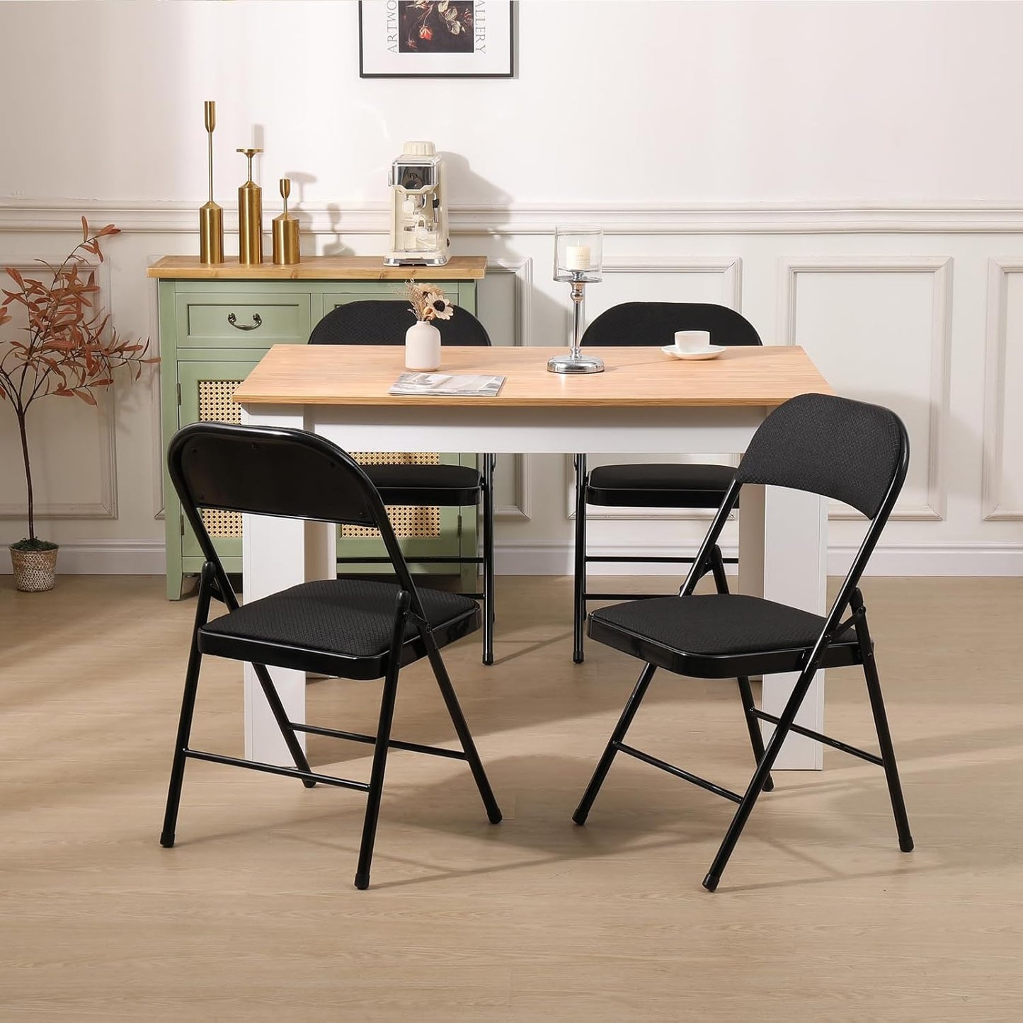 Asdsed Klappstuhl 4er Set, Klappstühle Gepolstert, Klappstuhl bis 158KG Gepolstert mit Starker Stahlrahmen, Faltbarer Klappstühle Platzsparender Schreibtischstuhl für Haus Büro Garten Balkon Party