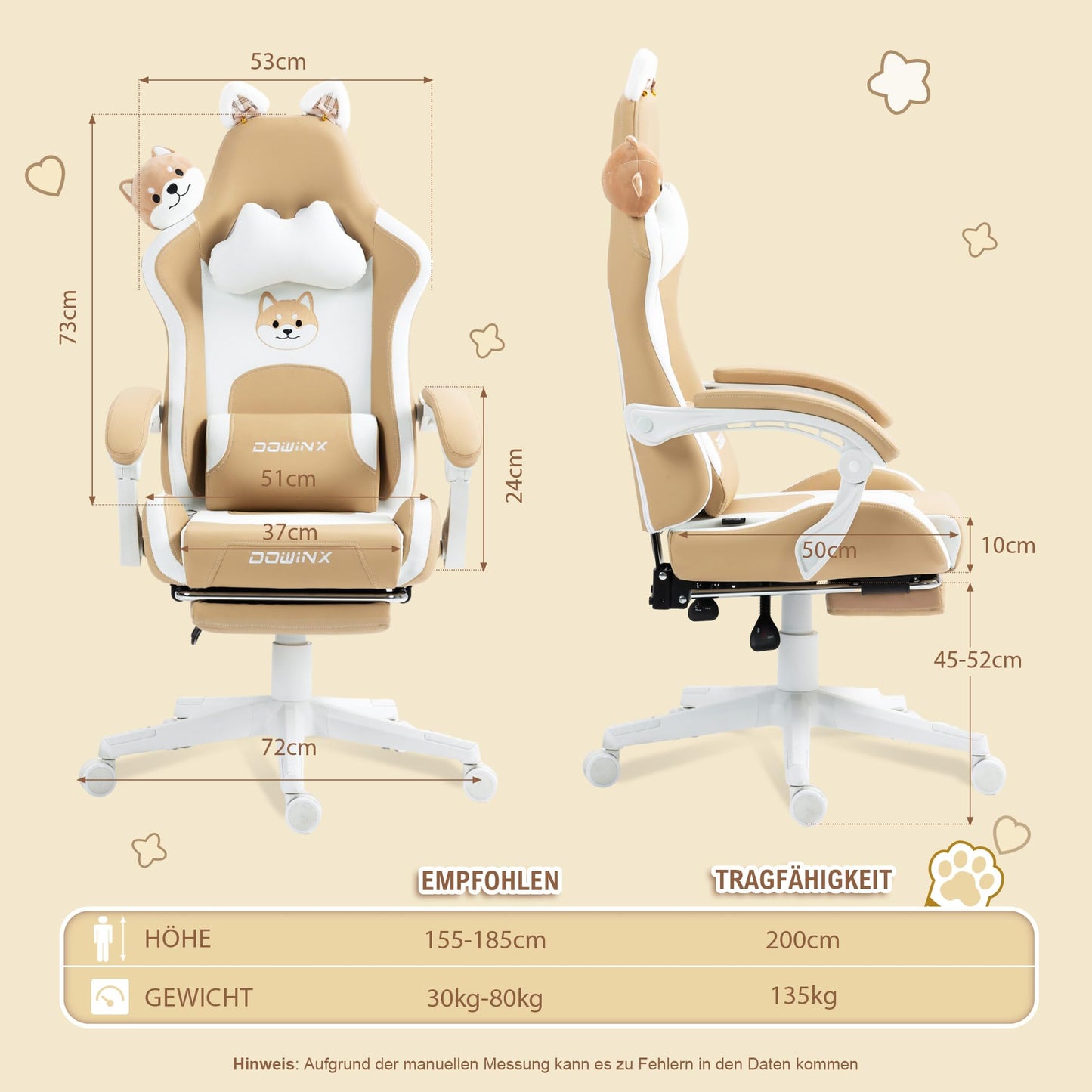 Dowinx Gaming Chair - Cute Cat Edition - Ergonomic Computer Chair with High Back and Lumbar Support, PU Leather, Footrest, Black