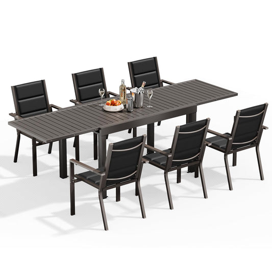 Devoko Garden Furniture Set for 8 People, 8 + 1 Aluminium Table and Chairs Set, Balcony Furniture, 8 Stackable Garden Chairs and 1 130/260 cm Stretchy Garden Table, Patio Furniture Sets Outdoor