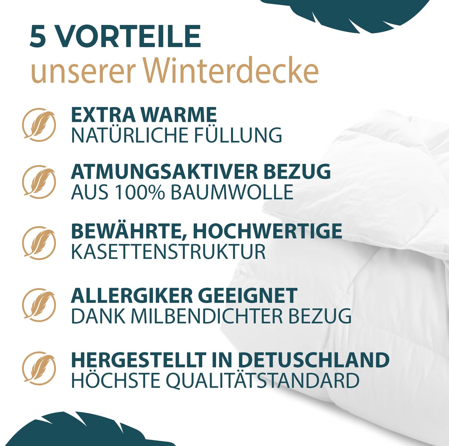 Duvet 135 x 200 cm - Feather Duvet Winter Duvet with Down & Feathers - Extra Warm & Fluffy - Winter Duvet Washable & Breathable - Down Duvet Oeko-Tex Certified