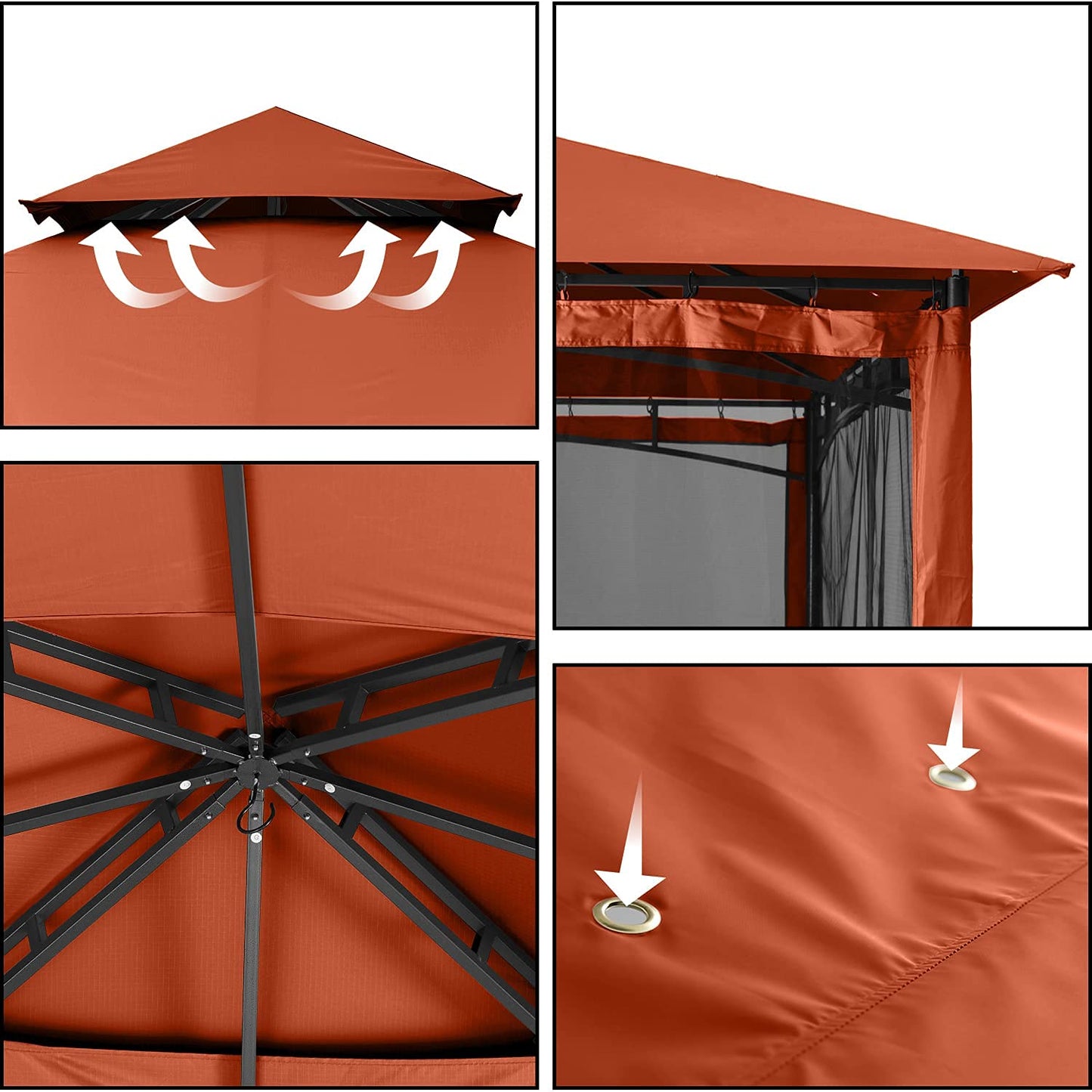 ABCCANOPY Pavillon 2.5x2.5m Wasserdicht Stabil Winterfest Gartenpavillon,Doppeldachweichdach Hinterhof-Partyzelt mit Netz für Schatten und Regen,Grau