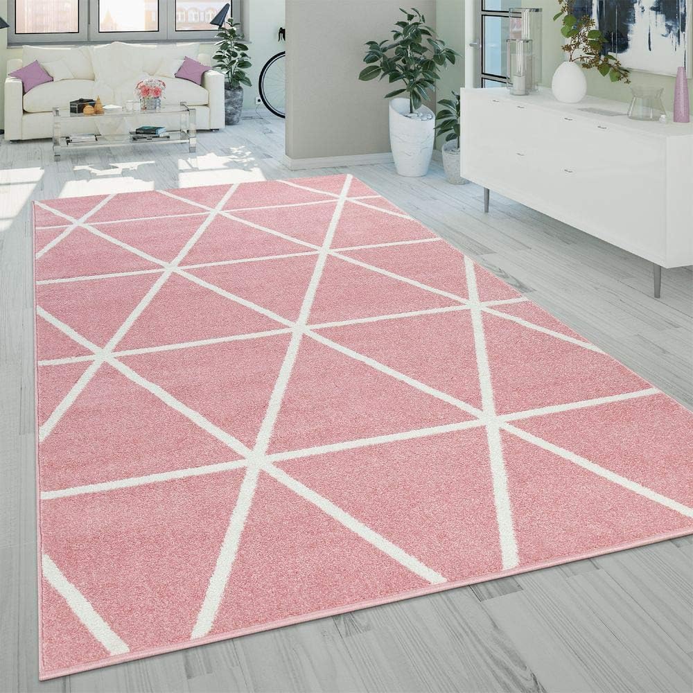 Paco Home Teppich Wohnzimmer Skaninavisches Rauten Design Weich Pastellfarben Kurzflor Blau Weiß, Grösse:60x100 cm