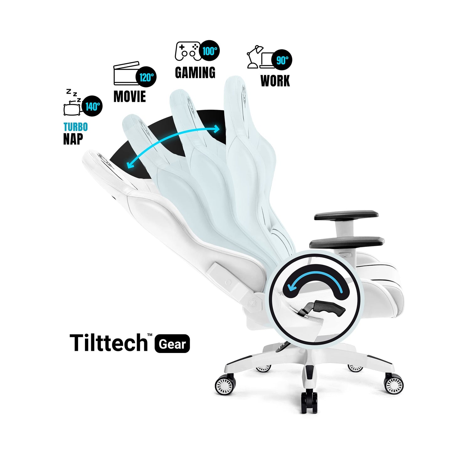 Diablo X-One 2.0 Gaming Stuhl Gamer Chair Bürostuhl Schreibtischstuhl Verstellbare Armlehnen Ergonomisches Design Nacken/-Lendenkissen Wippfunktion Aqua Blue Normal (L)