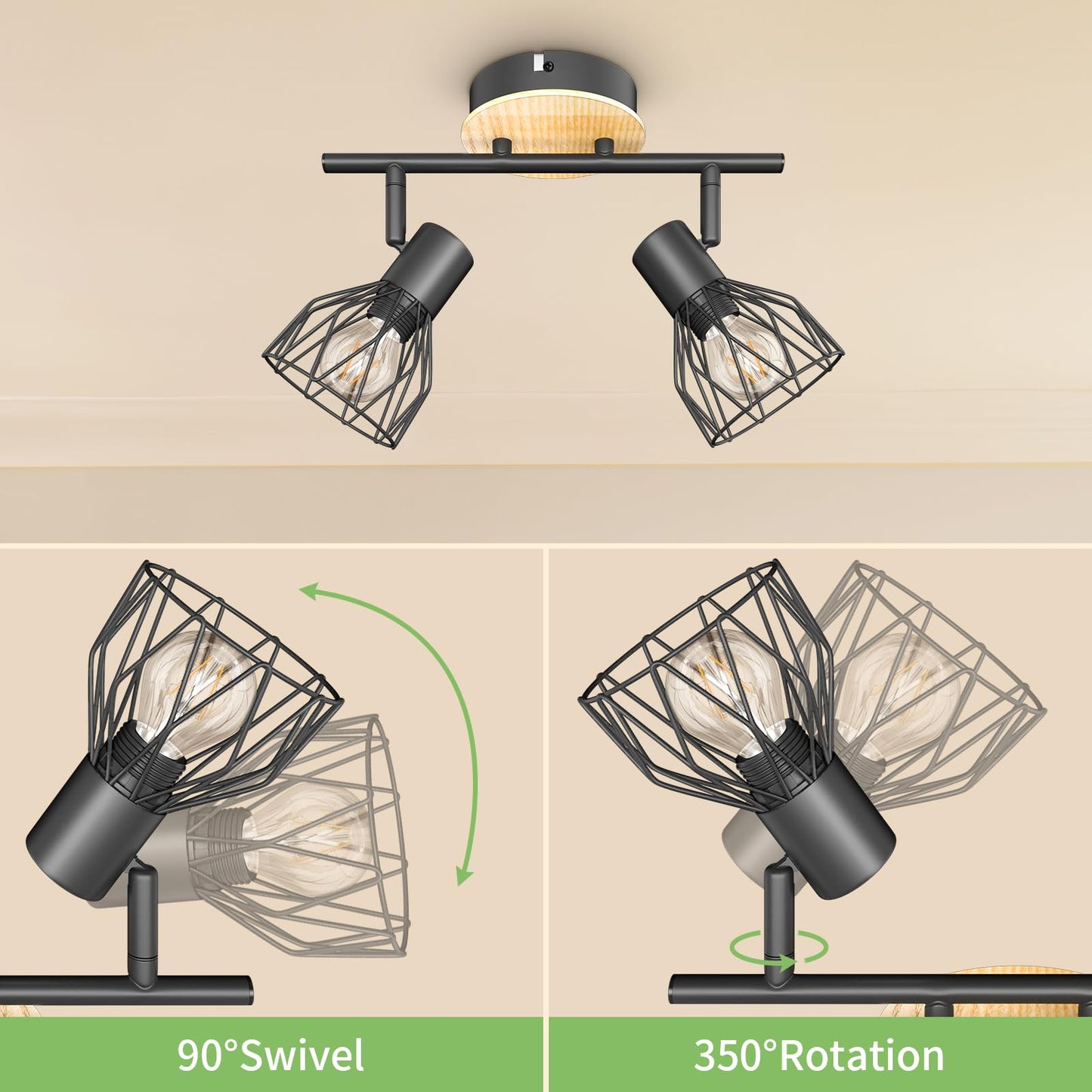 Kimjo Led Deckenstrahler 6 Flammig - Deckenleuchte Strahler E14 Schwenkbar - Deckenlampe Schwarz 6 Flammig Lampe Wohnzimmer - Deckenlampe LED Deckenleuchte Küche Deckenspot Ohne Leuchtmittel