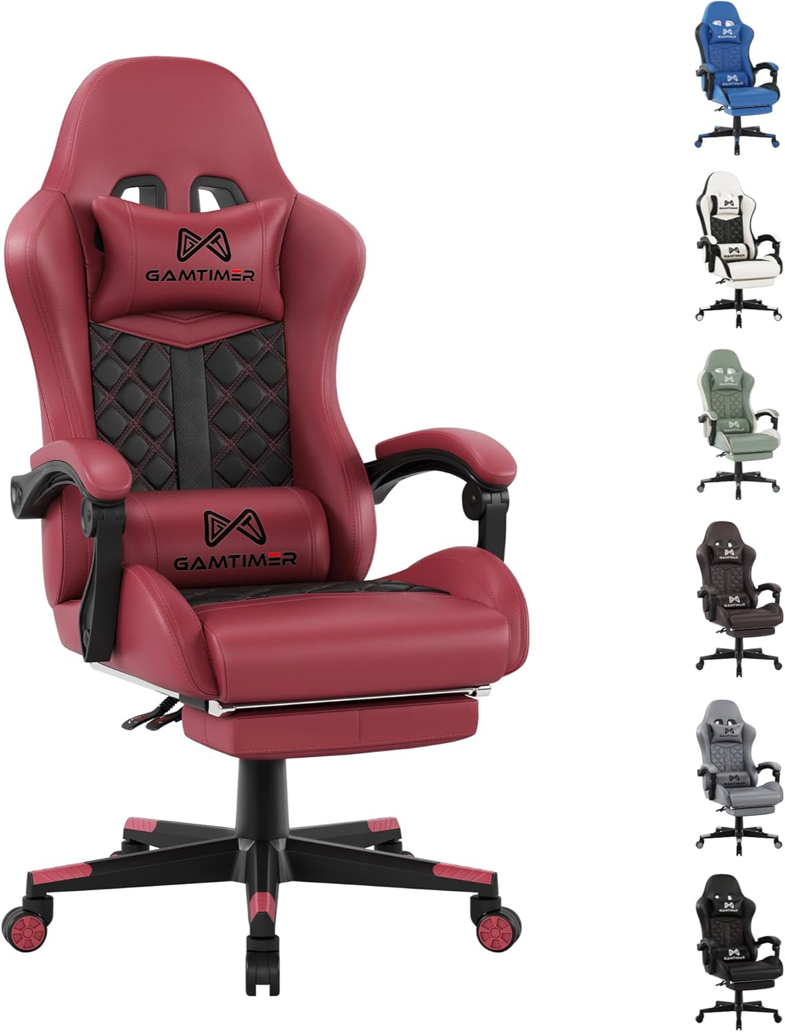 Gaming Chair, Ergonomic Office Chair, PC Chair, Gaming Chair, Lumbar Cushion and Footrest, PU Leather Gamer Chair, Adjustable Backrest from 90-155°, Height Adjustable 360° Swivel Chair (Pink)