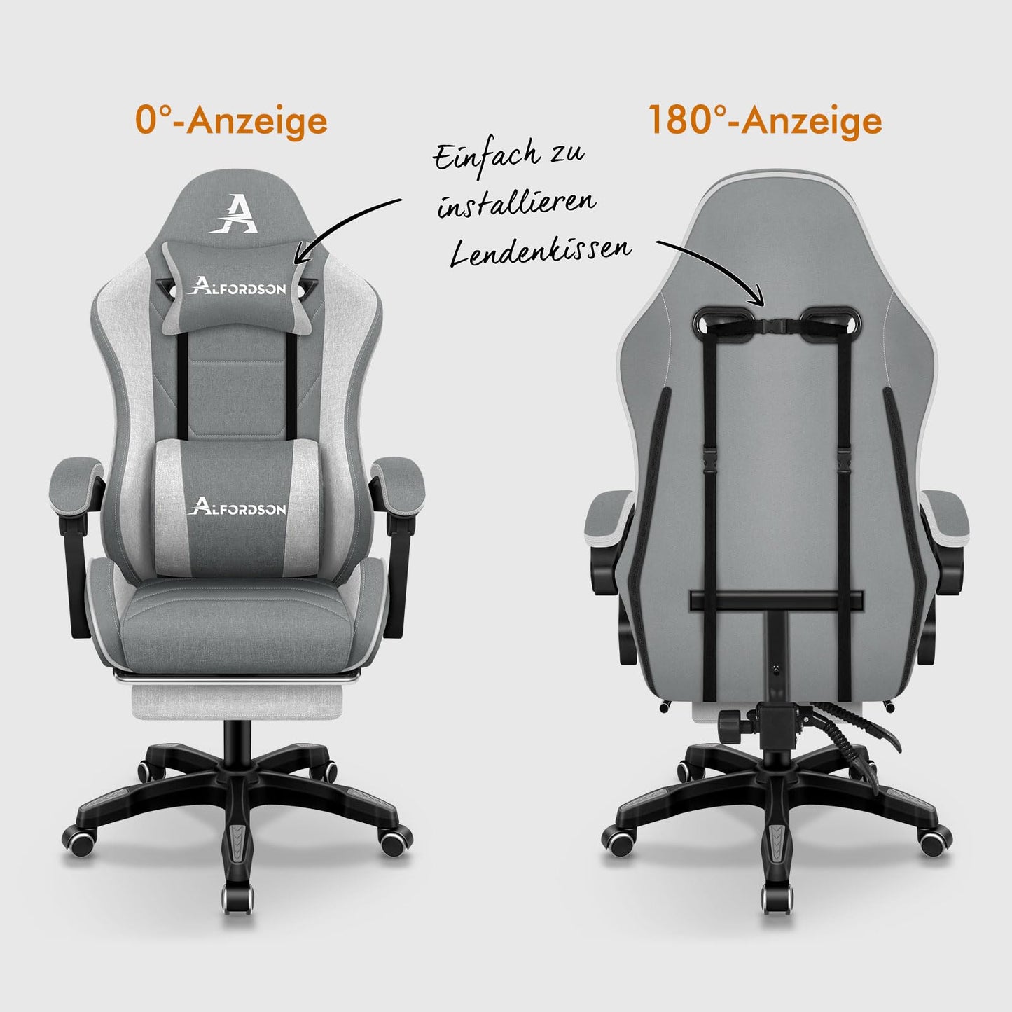 ALFORDSON Gaming-Stuhl mit Massage-Lendenwirbelkissen, ergonomischer Gamer-Racer-Stuhl mit Verstellbarer Rückenlehne, Drehstuhl mit Fußstütze, höhenverstellbar, Schwarz