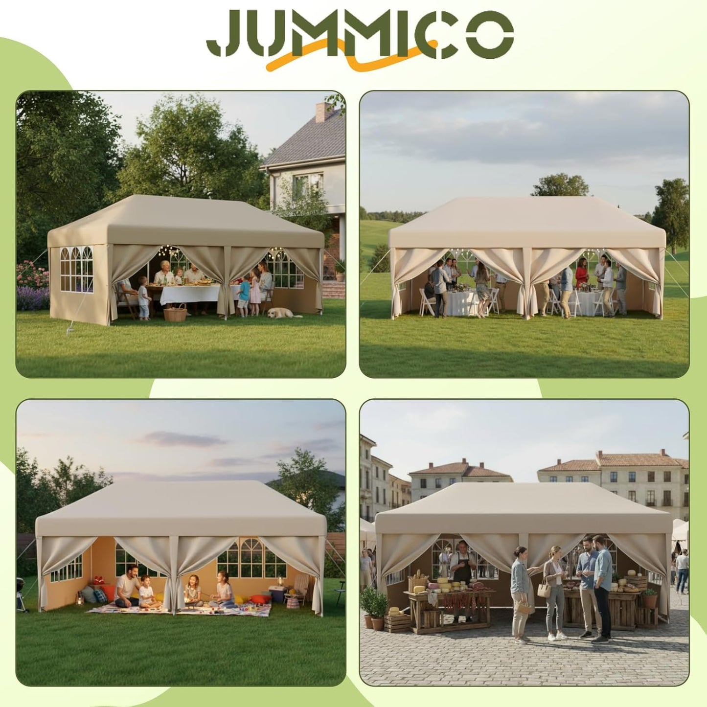 JUMMICO Gazebo 3 x 3 Waterproof Stable Winterproof with 4 Side Walls, Folding Gazebo Height Adjustable, Gazebo UV Protection 50+, Garden Gazebo Folding Tent for Garden, Courtyard, Camping, Gazebo Grey