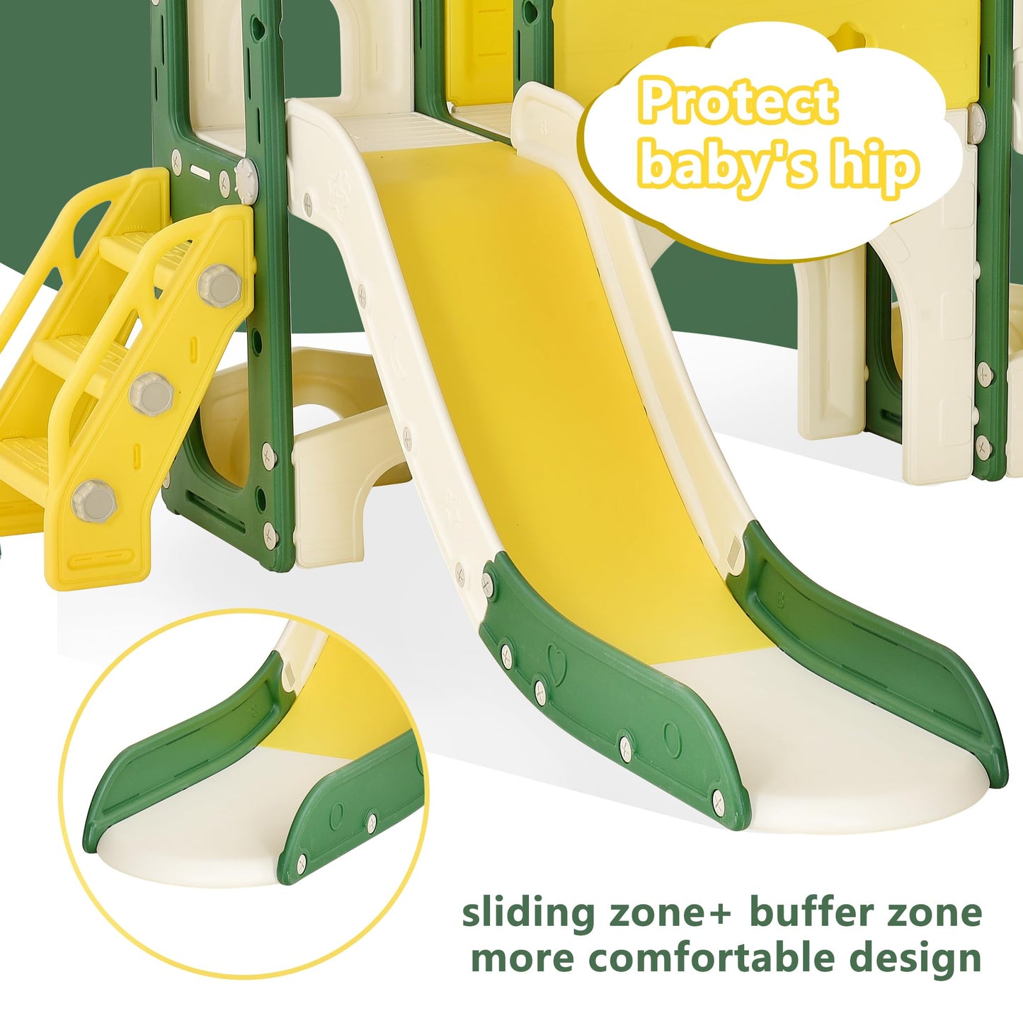 DADEA 6 in 1 Kinderrutsche mit Korb, Rutsche und Schaukel für Kinder im Freien Grün, 150 × 150 × 115 cm, Babyschaukel und Rutsche für Kinder zu Hause Schaukel Kinderrutsche, Grün