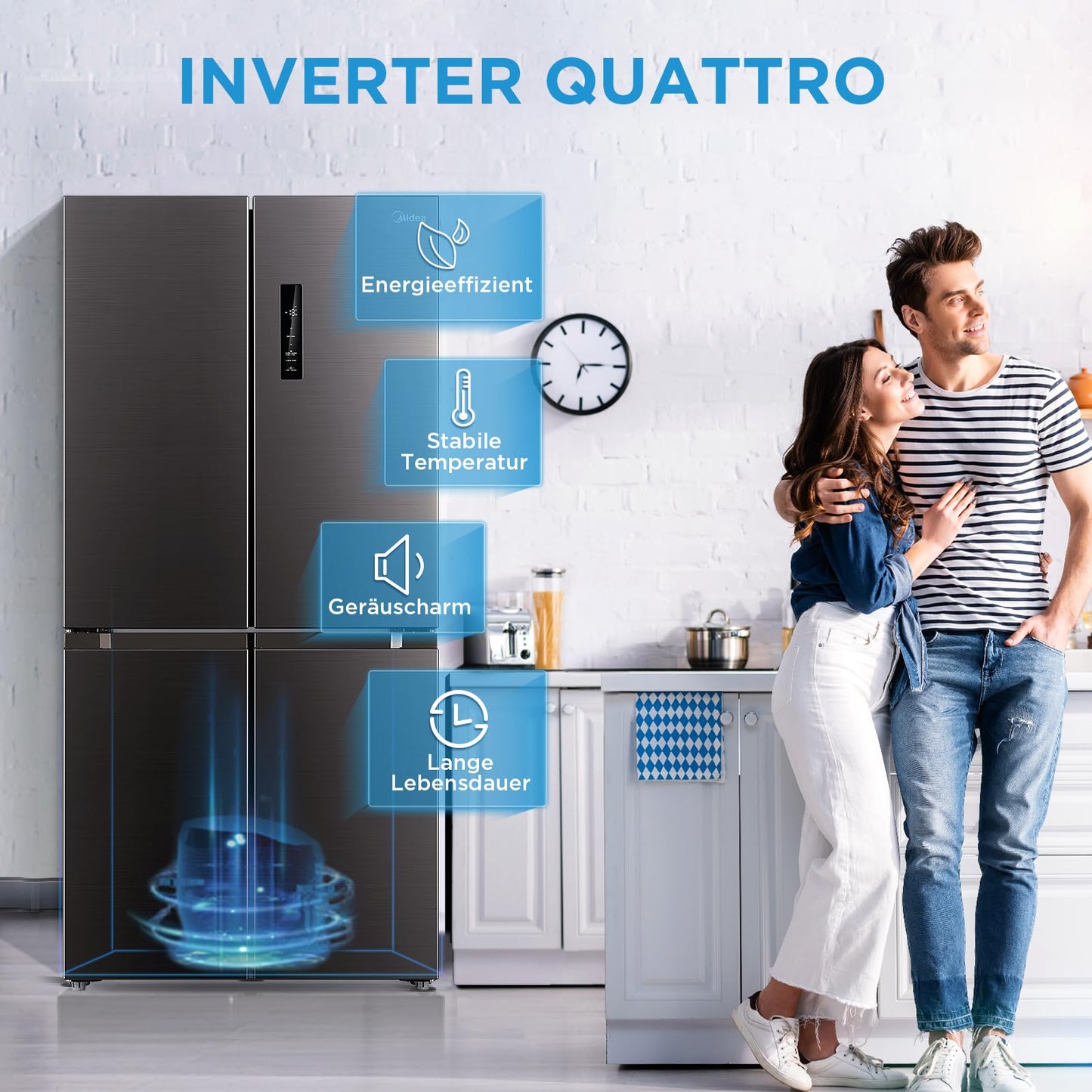 Midea MDRF632FIE28 Multi Door Fridge/Freezer Combination / 177.5 cm Height / 83.3 cm Width / 65.3 cm Depth / NoFrost / 295 kWh per Year / 305 L Fridge Capacity / 169 L Freezer Capacity / Plasma Pure /