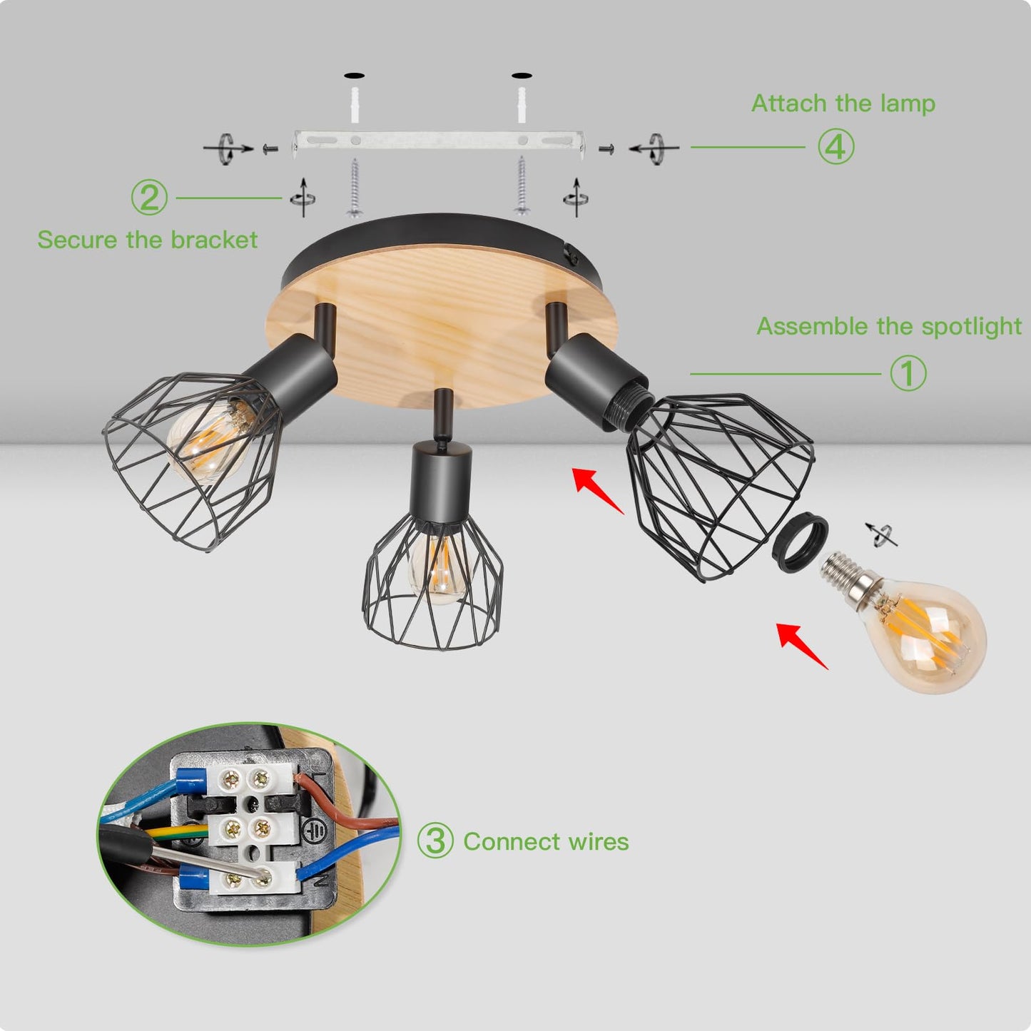 Kimjo Led Deckenstrahler 6 Flammig - Deckenleuchte Strahler E14 Schwenkbar - Deckenlampe Schwarz 6 Flammig Lampe Wohnzimmer - Deckenlampe LED Deckenleuchte Küche Deckenspot Ohne Leuchtmittel