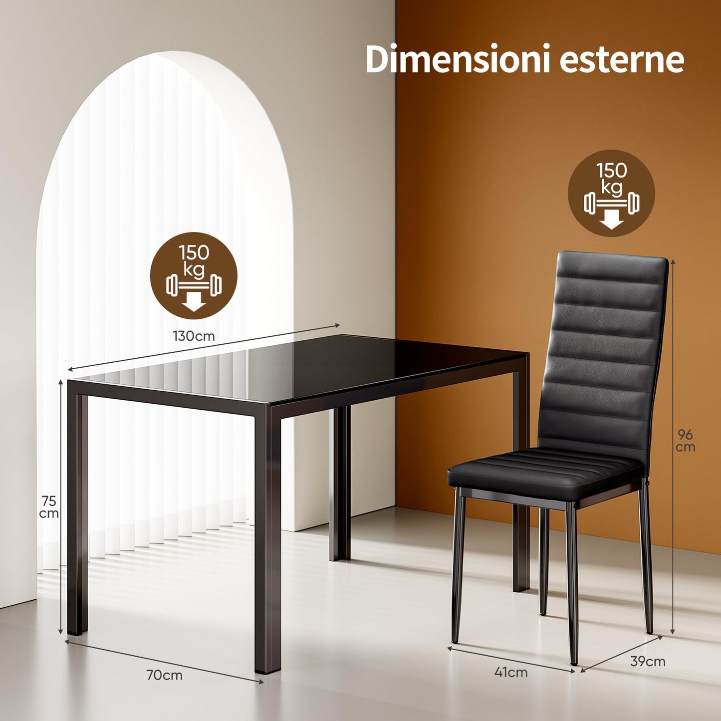 Bealife Dining Table with 4 Chairs Set, Dining Table and Chairs for 4 People, Dining Room 6 Chairs and Table, Set with Dining Table and Chairs for Kitchen, Dining Room and Living Room (Black, 4