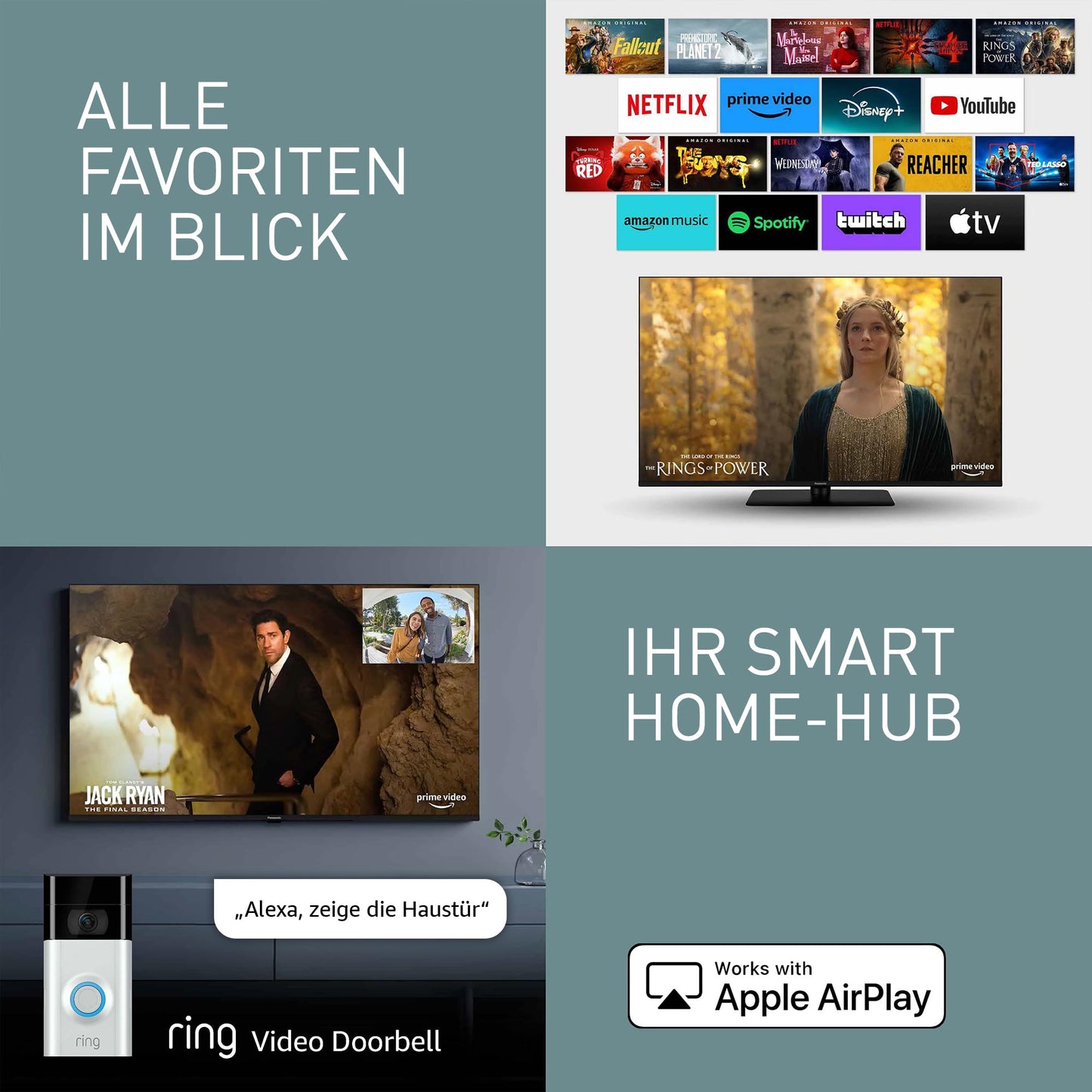 Panasonic Premium TV-50W80AEZ, W80 Series 50 Inches, 4K Ultra HD QLED Smart TV, 2024, Fire TV, Dolby Vision & Atmos, Game Mode Plus, Alexa Voice Control, Airplay, Black