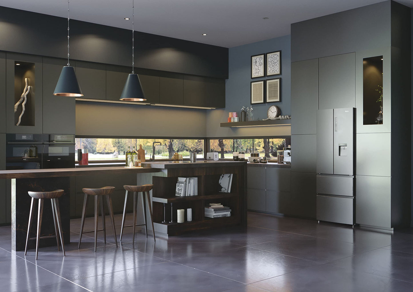 Haier French Door Kühl-Gefrierkombination 70 cm Breite I 402 L French Door Kühlschrank, freistehend I Doppeltür Kühlschrank mit Gefrierfach, No Frost I LED, Touch-Display I FD 70 SERIE 3 HFR3718ENMM