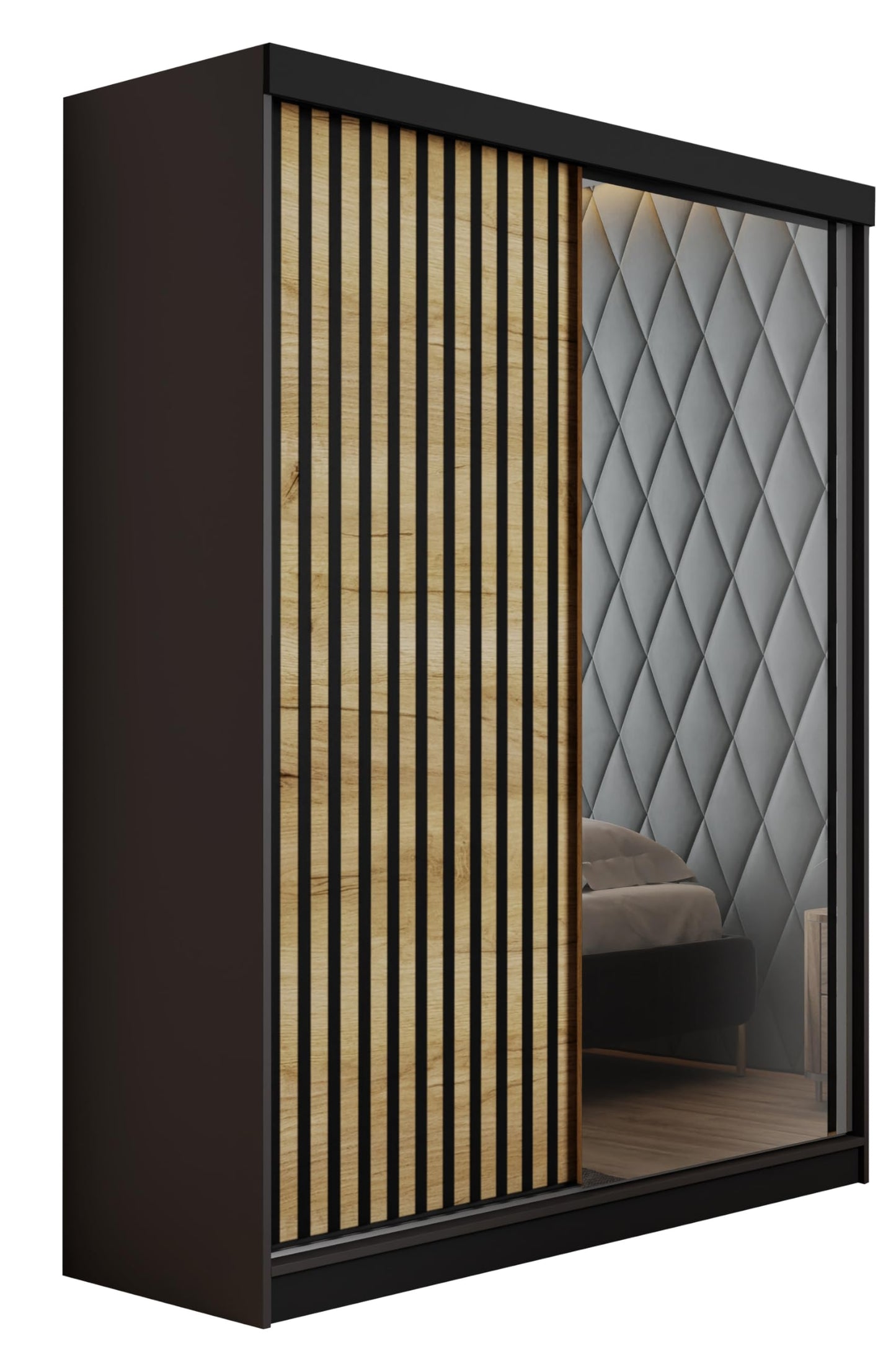 KIER FURNITURE Mehrzweckschrank Malani 200 Schiebetürenschrank - Eleganter Kleiderschrank Schrank Garderobe Spiegel - Wohnzimmerschrank Schiebetüren - Graphit Anthrazit 200x205x59 cm